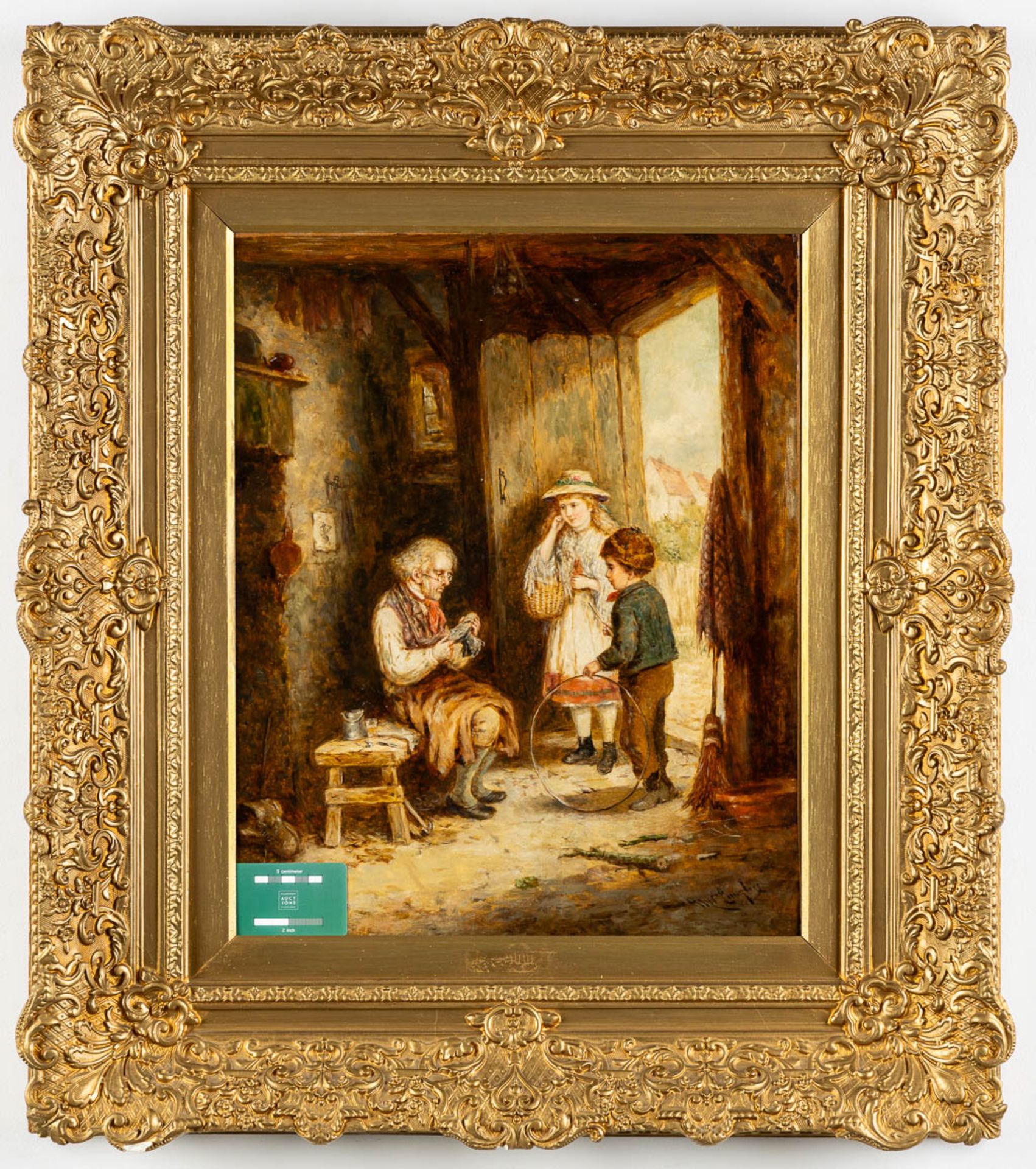 Mark William LANGLOIS (1848-1924) 'Children with a shoemaker' oil on canvas. (W:44 x H:54 cm) - Image 2 of 7