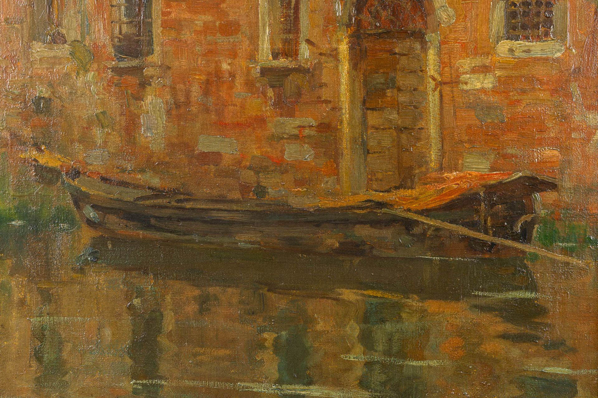 Isidore OPSOMER (1878-1967) 'Ship in the canal' oil on canvas. (W:50 x H:65 cm) - Image 4 of 6