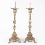 A pair of silver-plated church candlesticks. (H:70 cm)