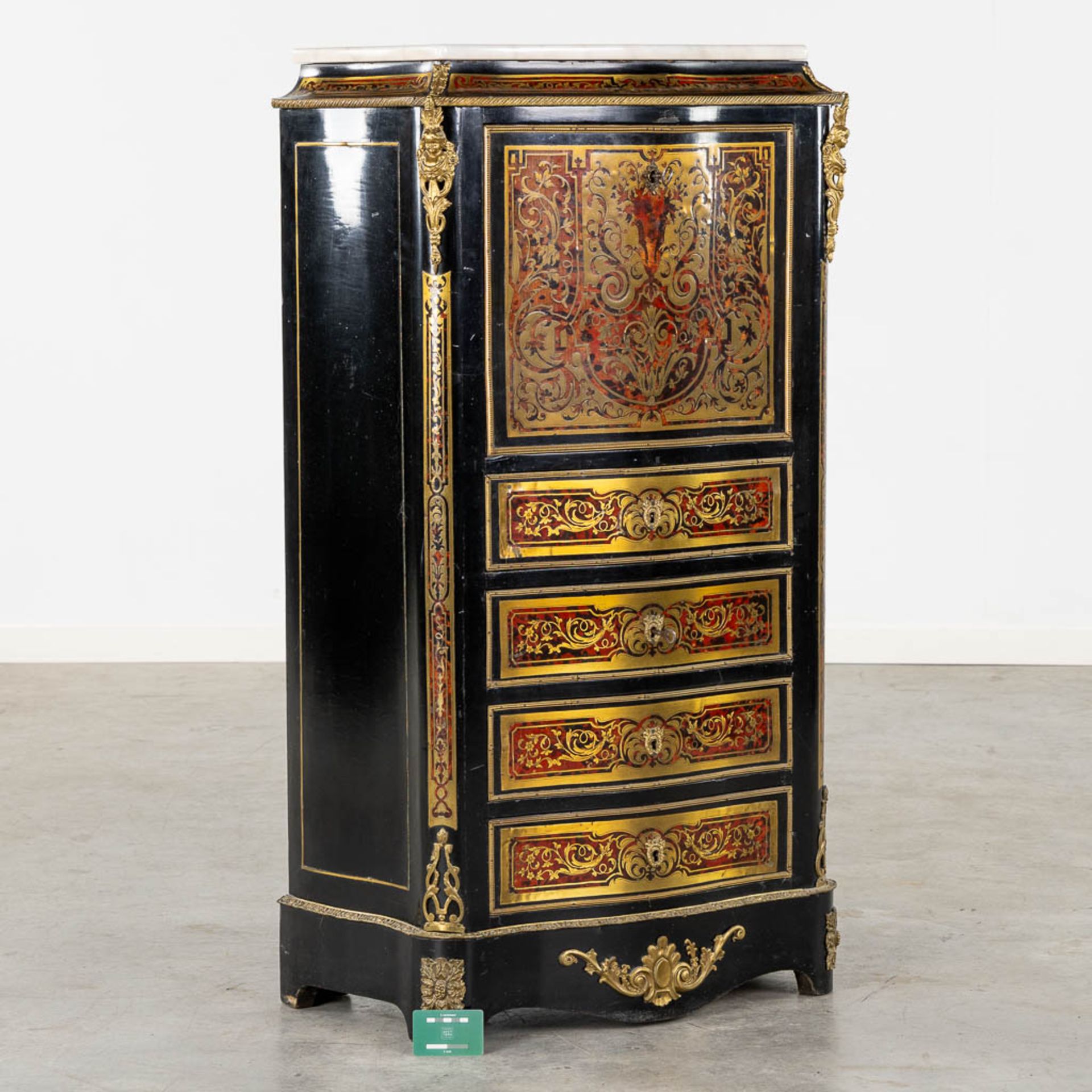 A Boulle inlay secretaire cabinet, Napoleon 3 period, 19th C. (L:36 x W:75 x H:122 cm) - Image 2 of 18