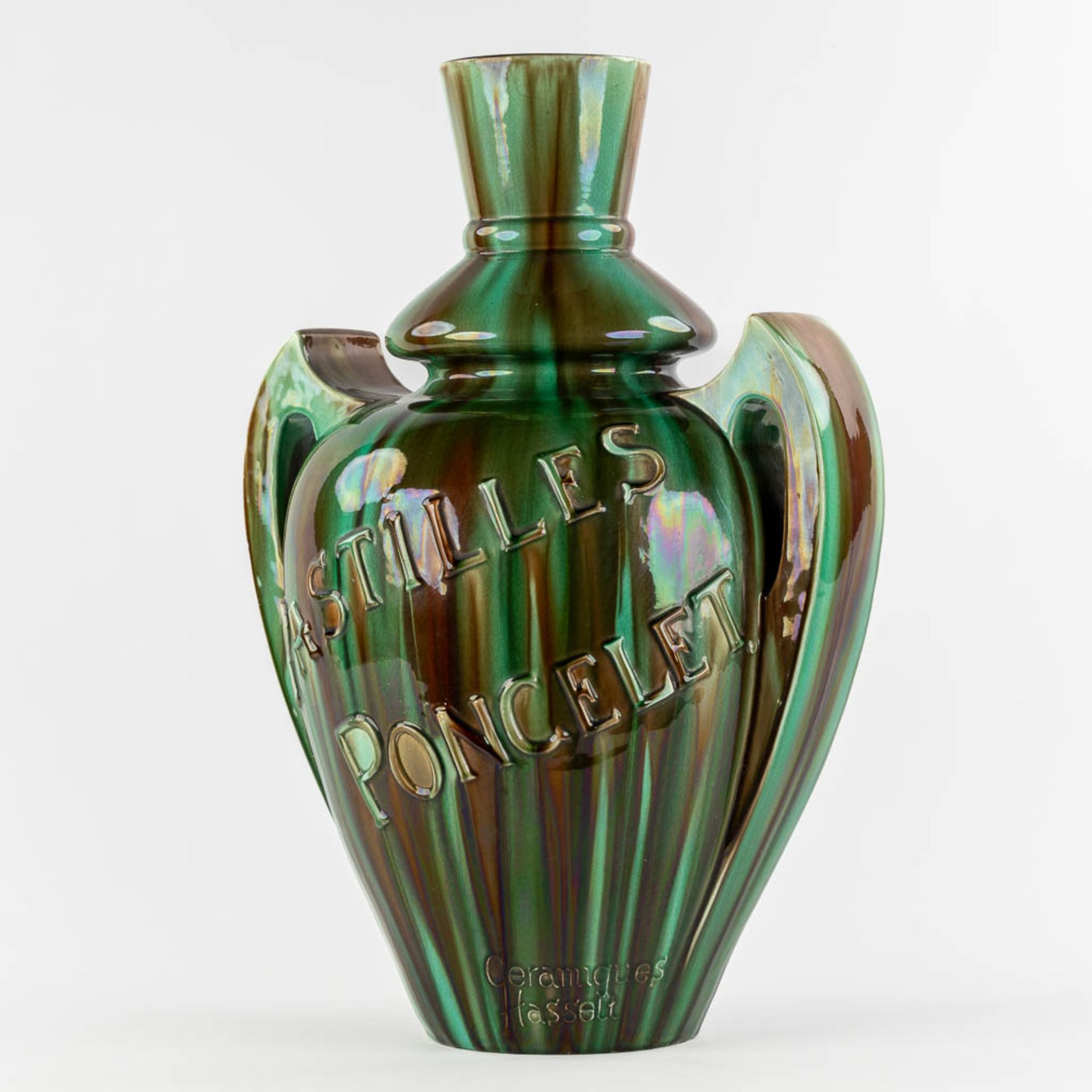Ceramics of Hasselt, 'Pastilles Poncelet' a large faience vase. (L:34 x W:42 x H:60 cm) - Image 3 of 13