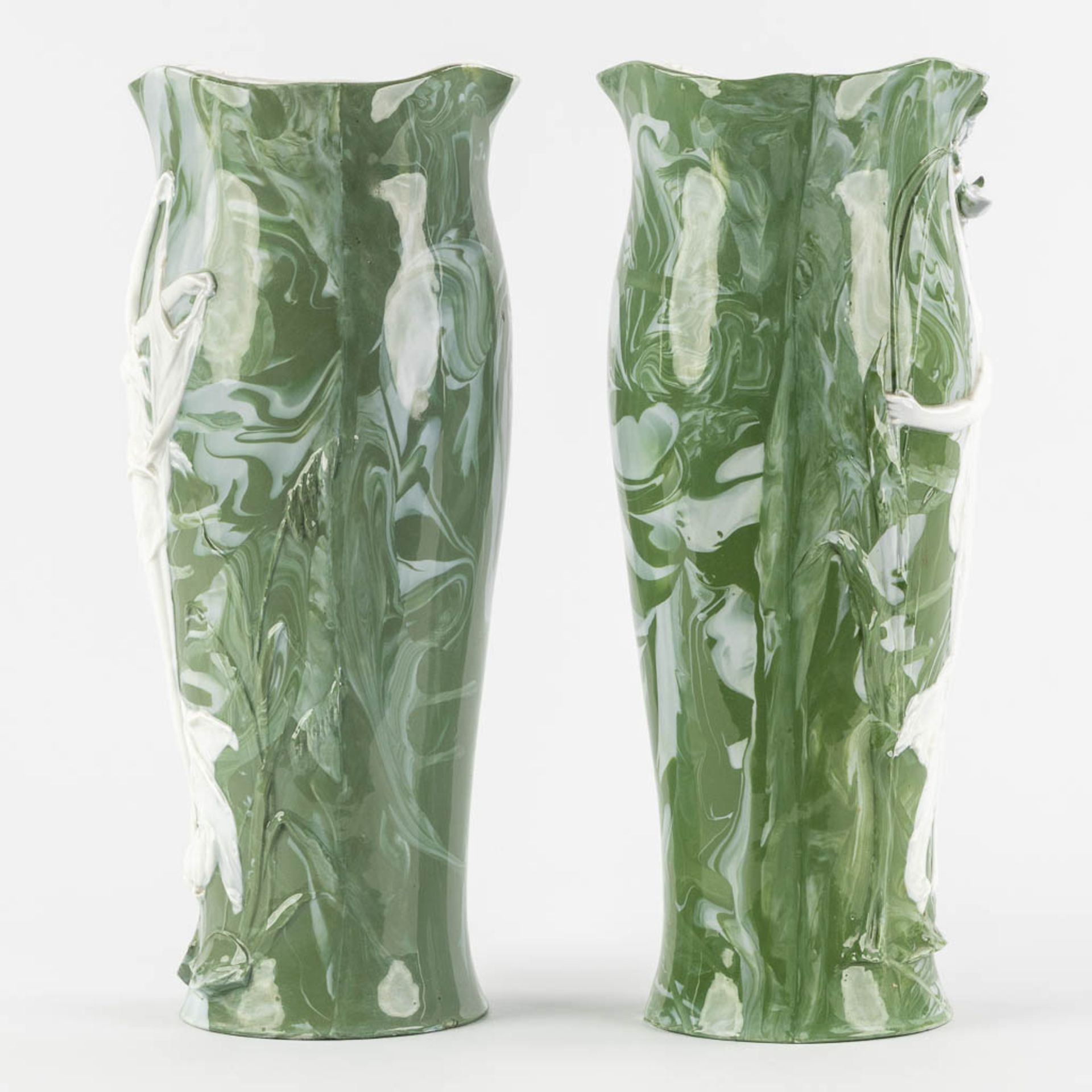 Attributed to Adolf OPPEL (1840-1923) 'Vases with Ladies' Art Nouveau. (L:13 x W:15 x H:36 cm) - Image 6 of 13