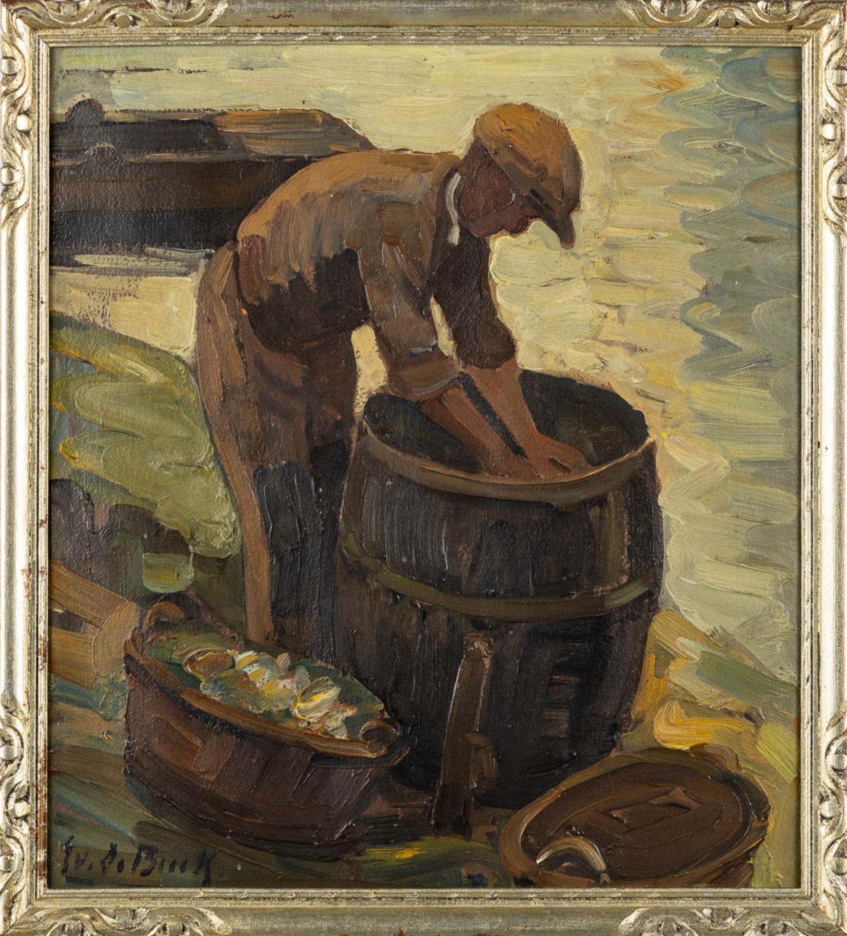 Evariste DE BUCK (1892-1974) 'The Fisherman' oil on canvas. (W:36 x H:40 cm) - Image 3 of 6