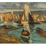 Jacques DE CHASTELLUS (1894-1957) &quot;Audierne Bretagne&quot; oil on canvas. (W:70 x H:62 cm)