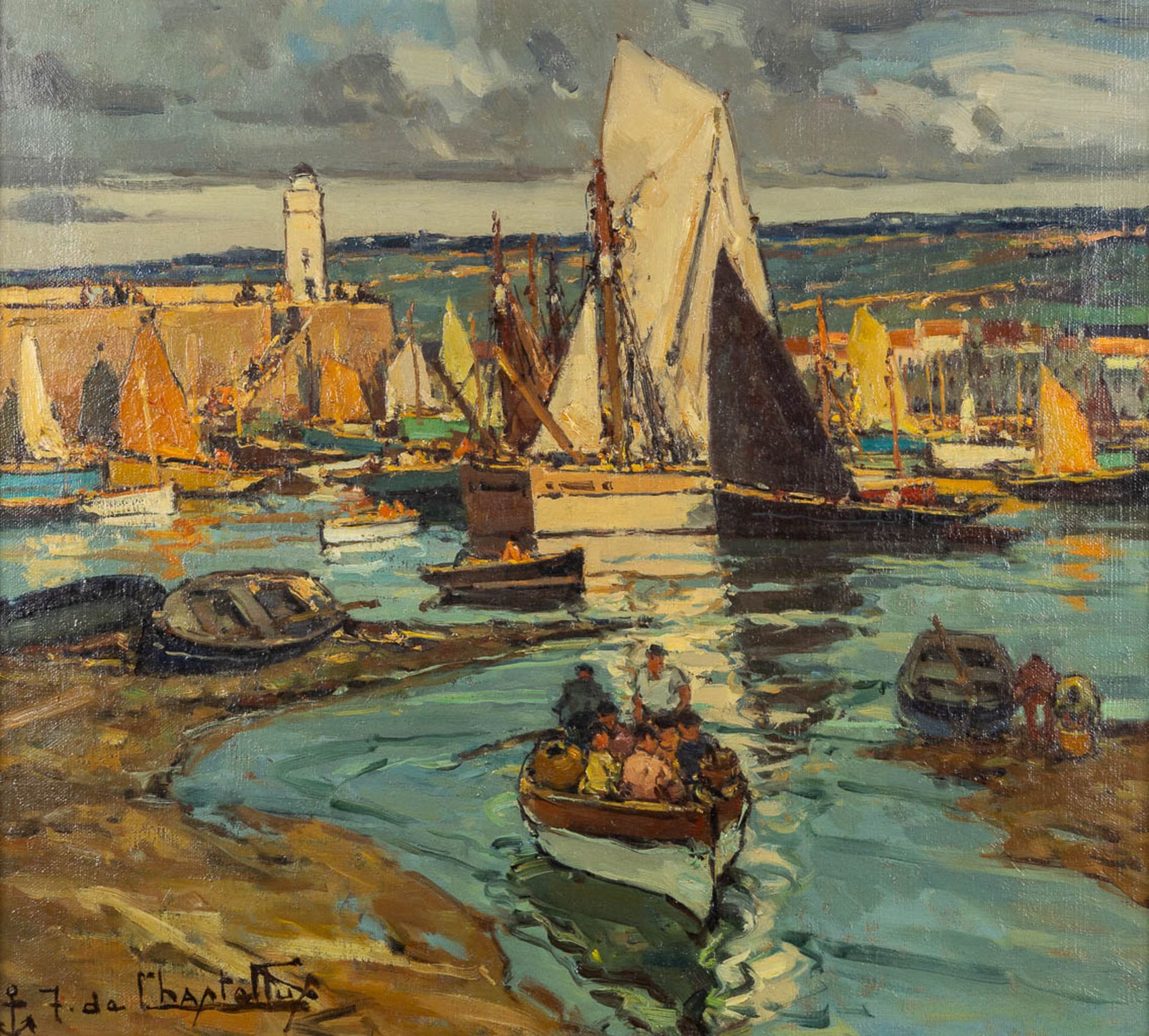 Jacques DE CHASTELLUS (1894-1957) &quot;Audierne Bretagne&quot; oil on canvas. (W:70 x H:62 cm)