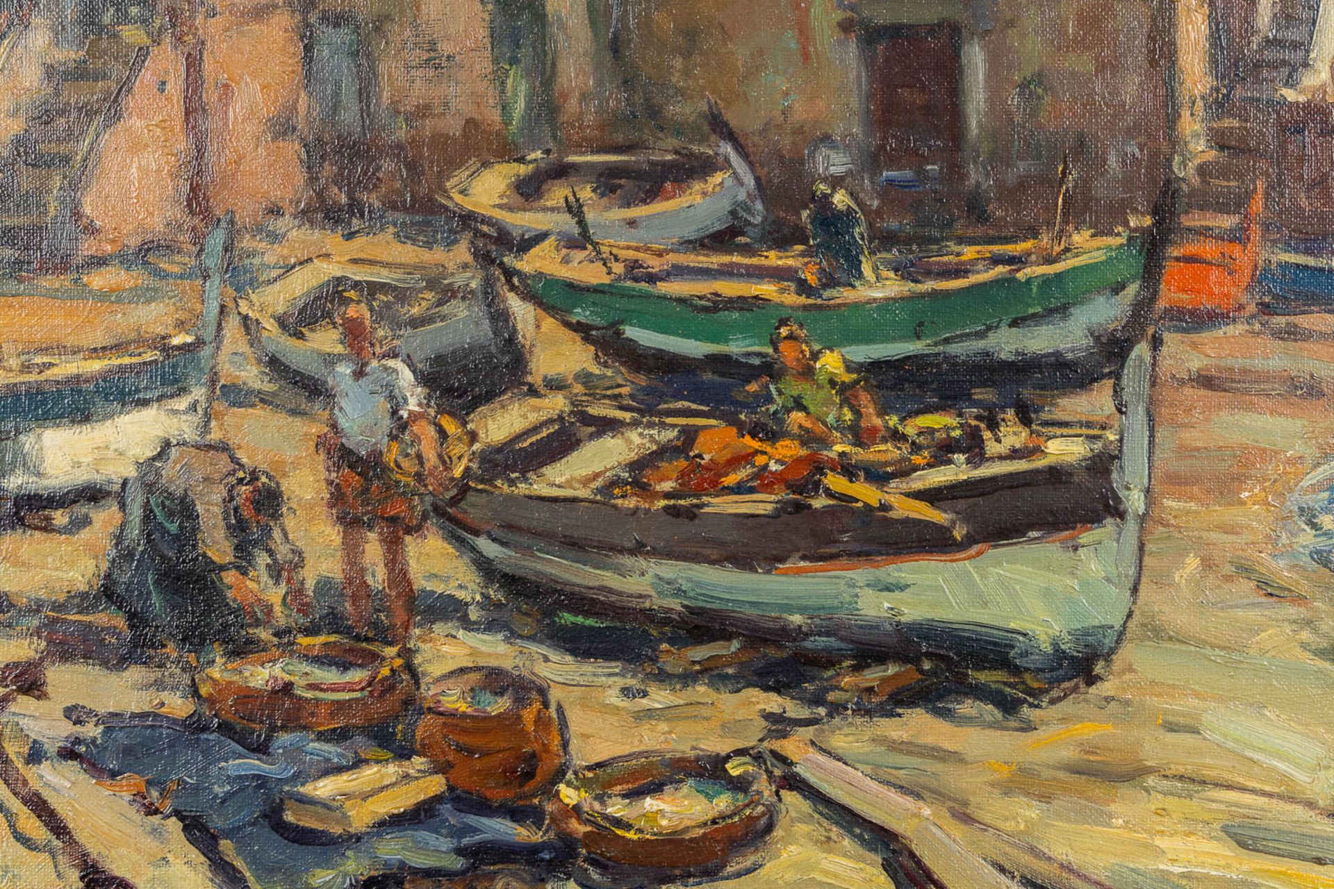 Jacques DE CHASTELLUS (1894-1957) 'Fishingboats on the beach' oil on canvas. (W:60 x H:50 cm) - Image 4 of 6