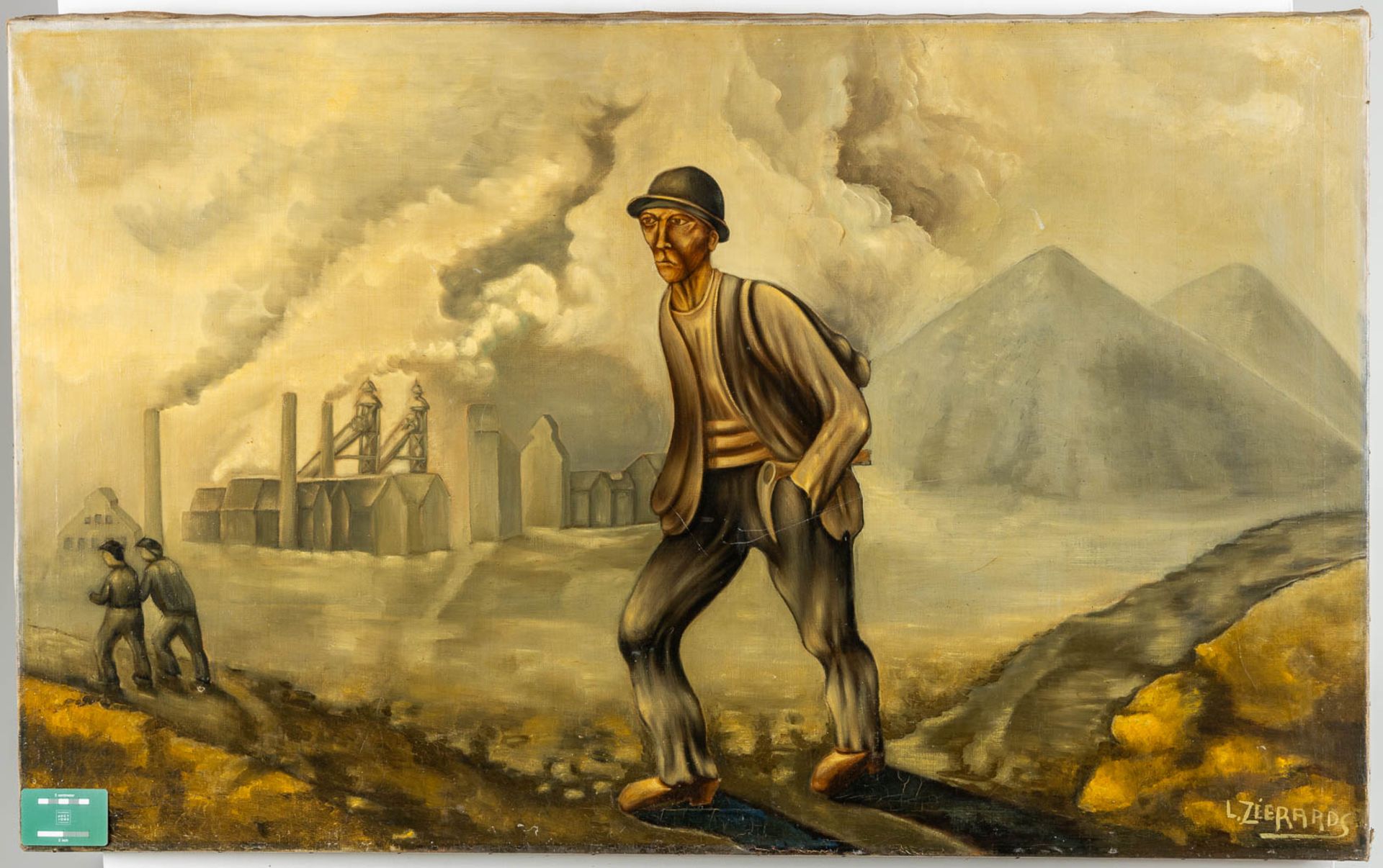 'The Commute of a miner' oil on canvas. Signed Zéerards L. (W:130 x H:80 cm) - Image 2 of 11
