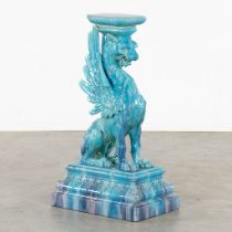 Jerome Massier, 'Soccle Chimère'. Blue glazed faience. 19th C. (L:54 x W:35 x H:96 cm)