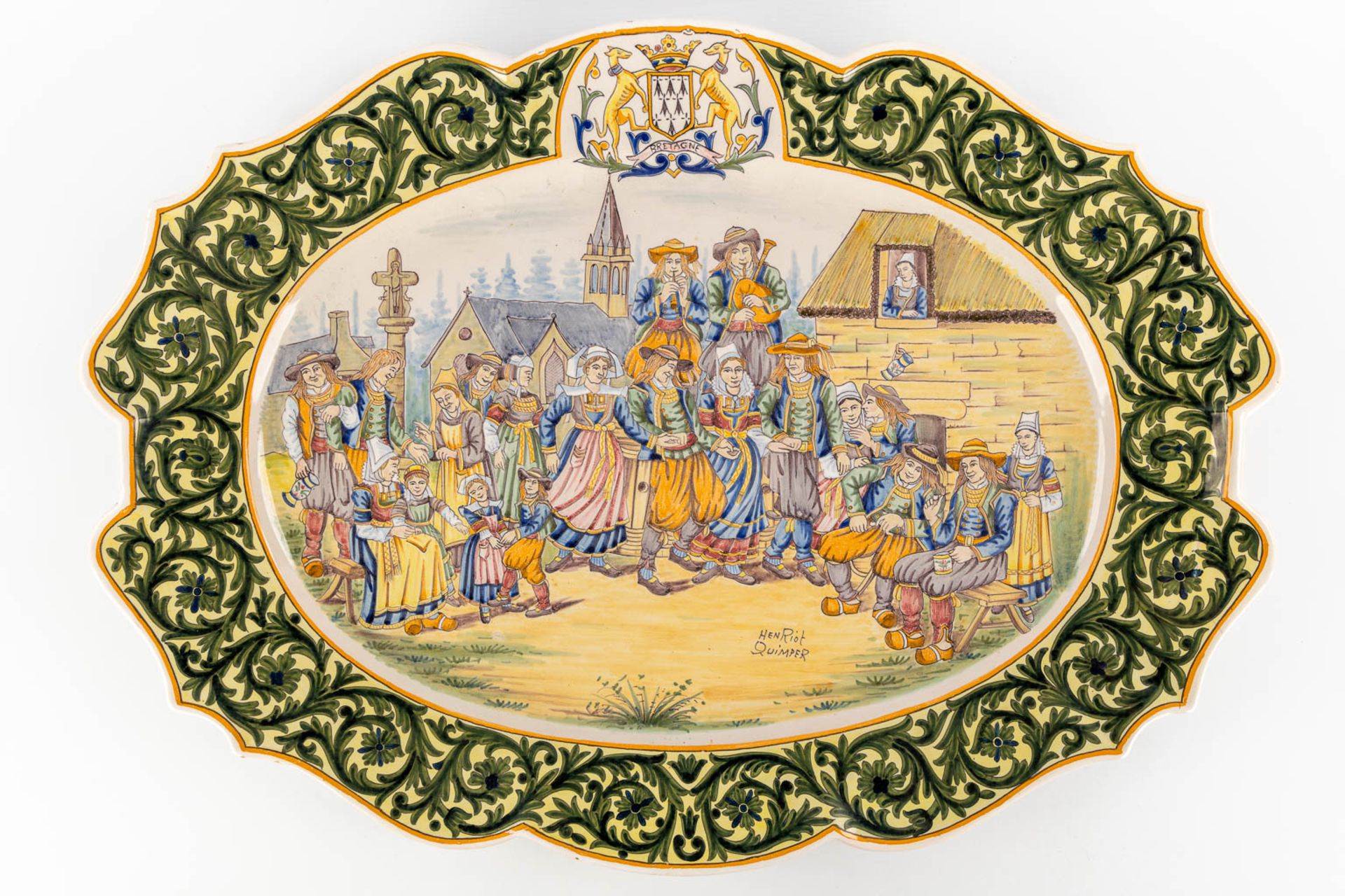 Henriot Quimper, a large faience serving platter with hand-painted decor. (L:48 x W:65 cm) - Image 6 of 14