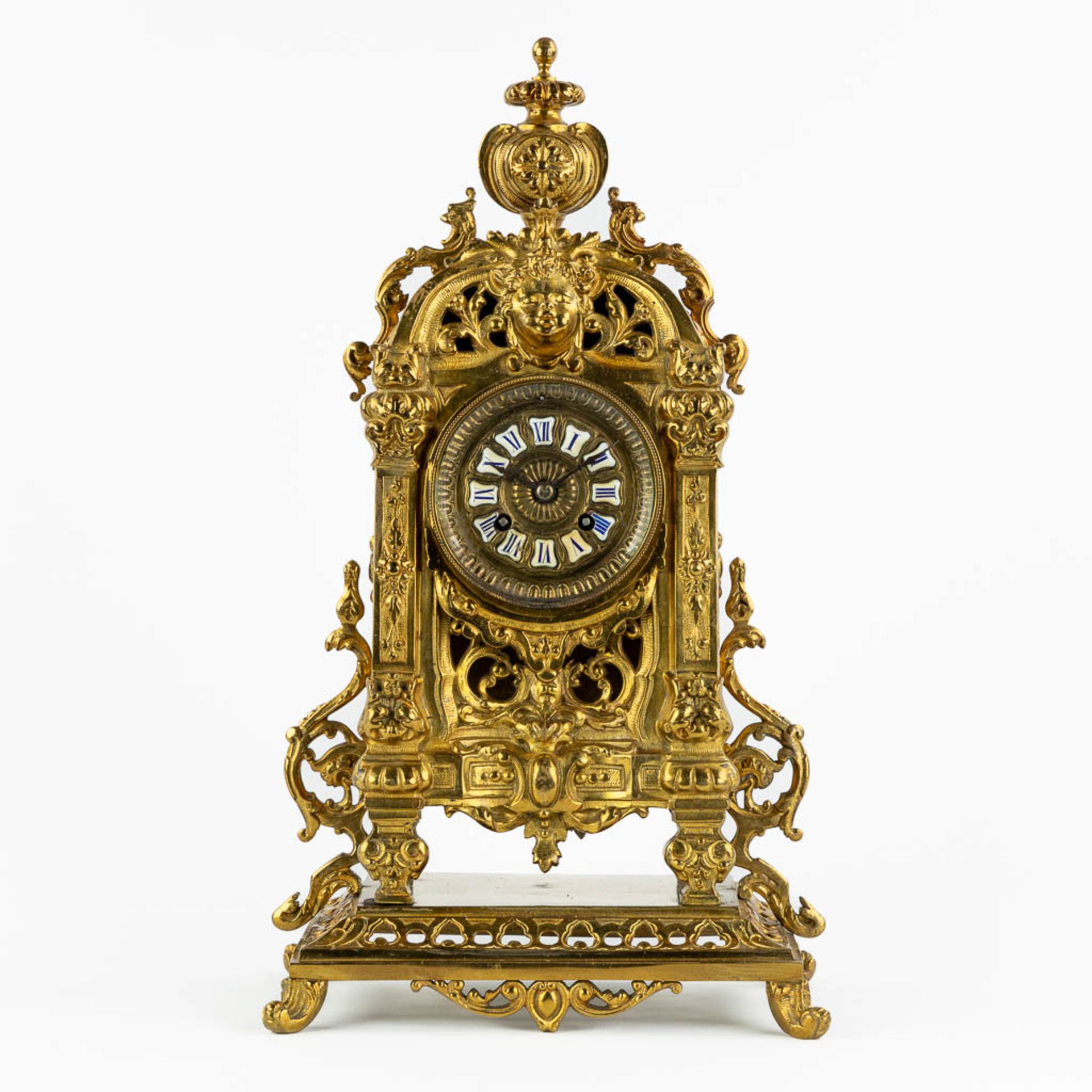 A mantle clock, gilt bronze. 20th C. (L:16 x W:25 x H:45 cm) - Bild 3 aus 13