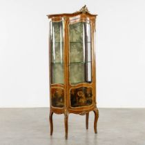 A display cabinet, veneer mounted with bronze in Louis XV style. 20th C. (L:45 x W:74 x H:180 cm)
