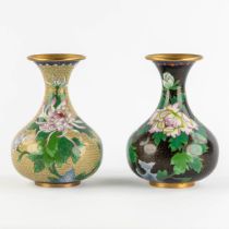 Two Chinese Cloisonné vases with a floral decor. (H:21 x D:16 cm)