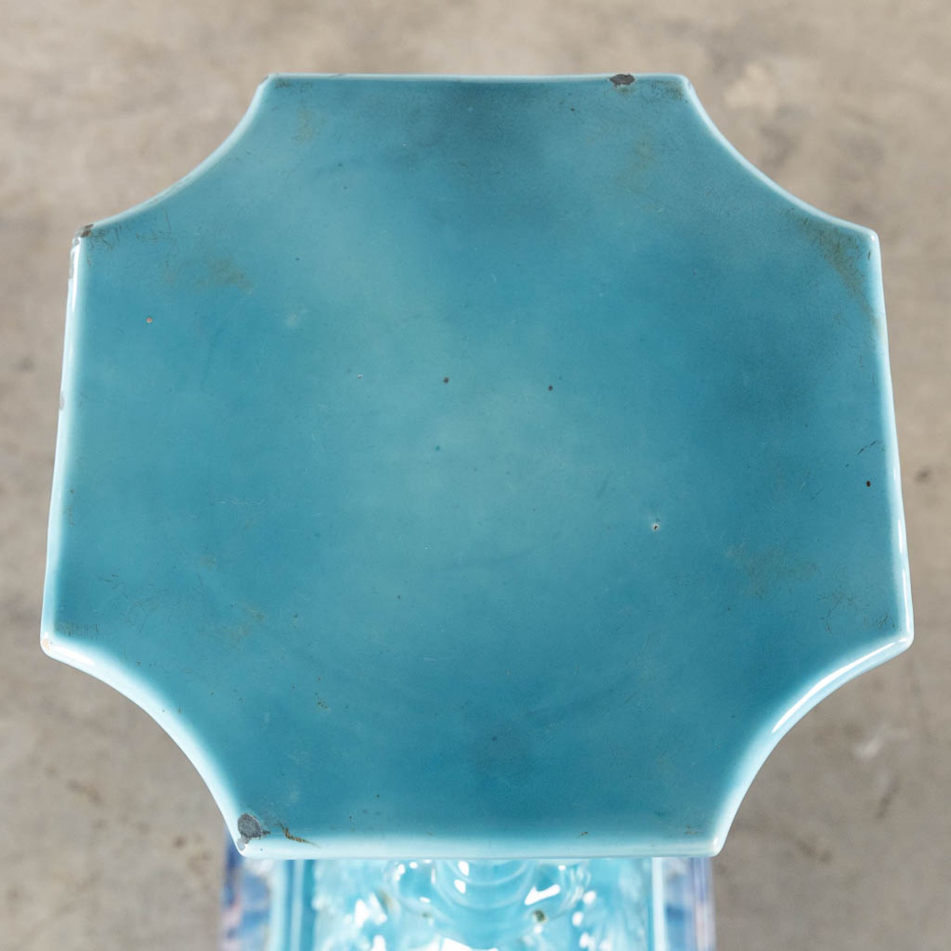 Jerome Massier, 'Soccle Chimère'. Blue glazed faience. 19th C. (L:54 x W:35 x H:96 cm) - Image 12 of 13