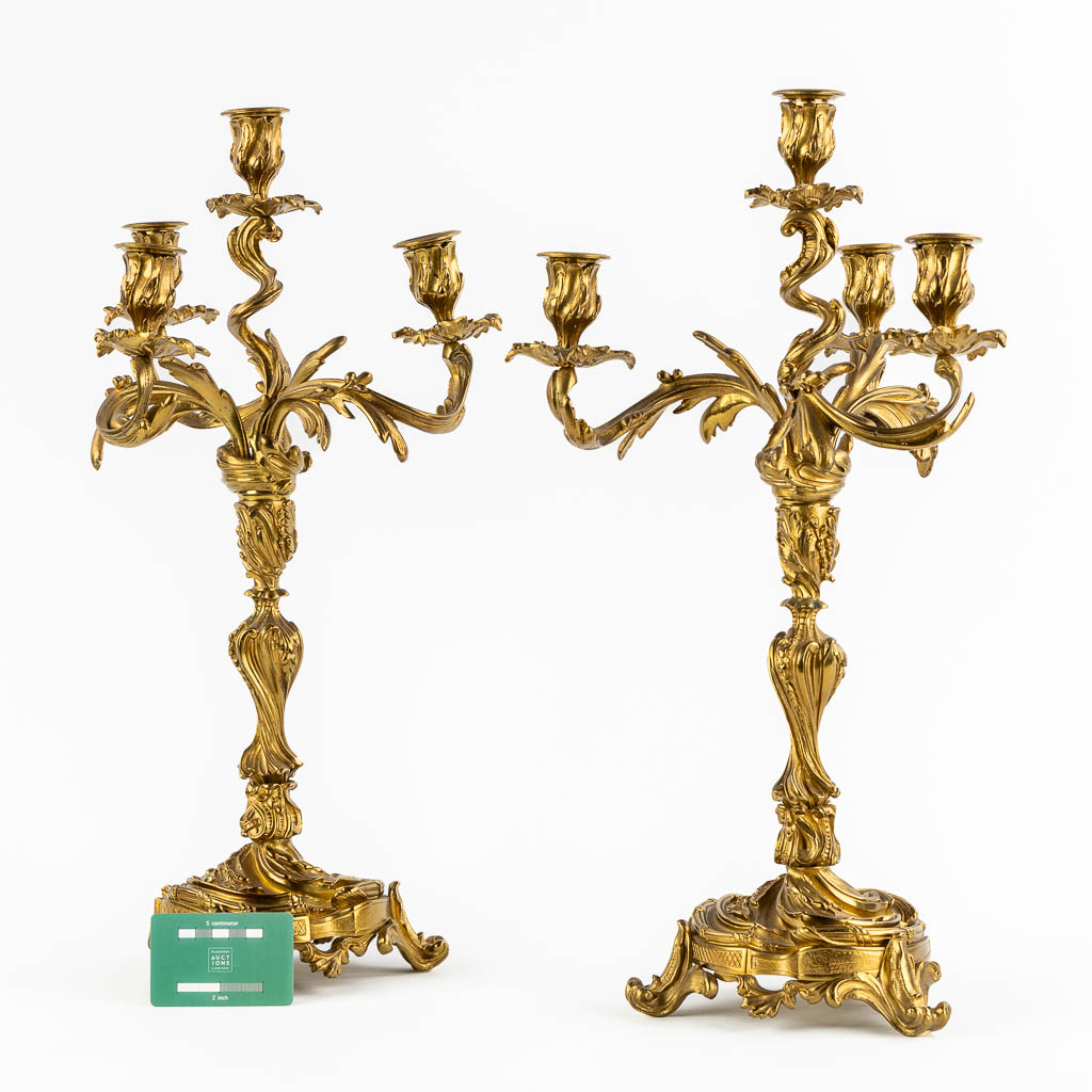 A pair of candelabra, bronze in Louis XV style. Circa 1900. (H:54 x D:27 cm) - Image 2 of 9