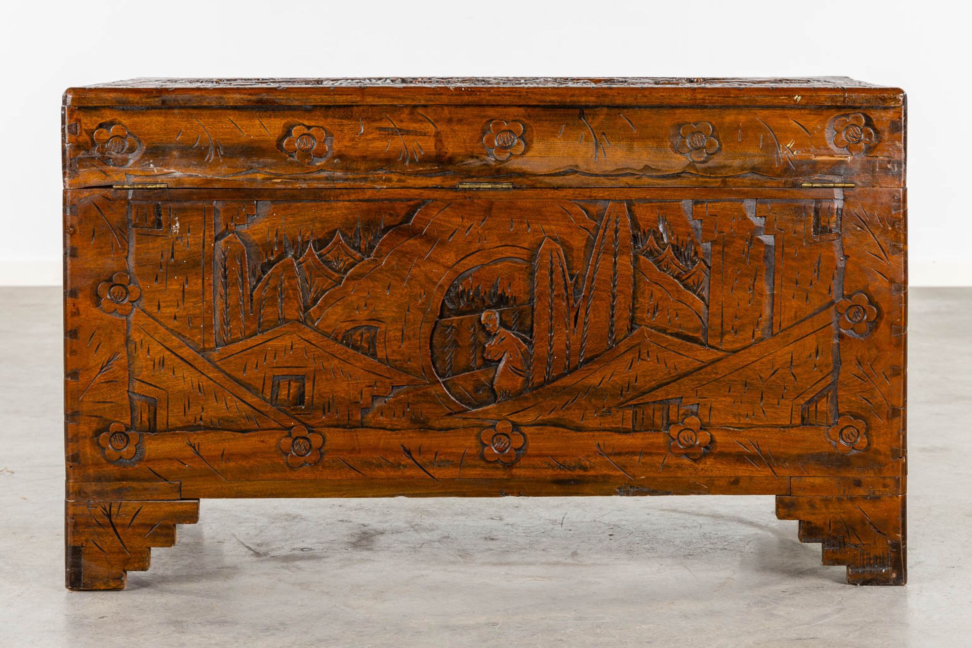 Two Oriental chests, tropical hardwood. Probably Myanmar. (L:50 x W:102 x H:60 cm) - Image 5 of 21