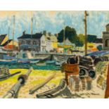 Gustave CAMUS (1914-1984) 'View on the harbor' oil on paper. (W:50 x H:40 cm)