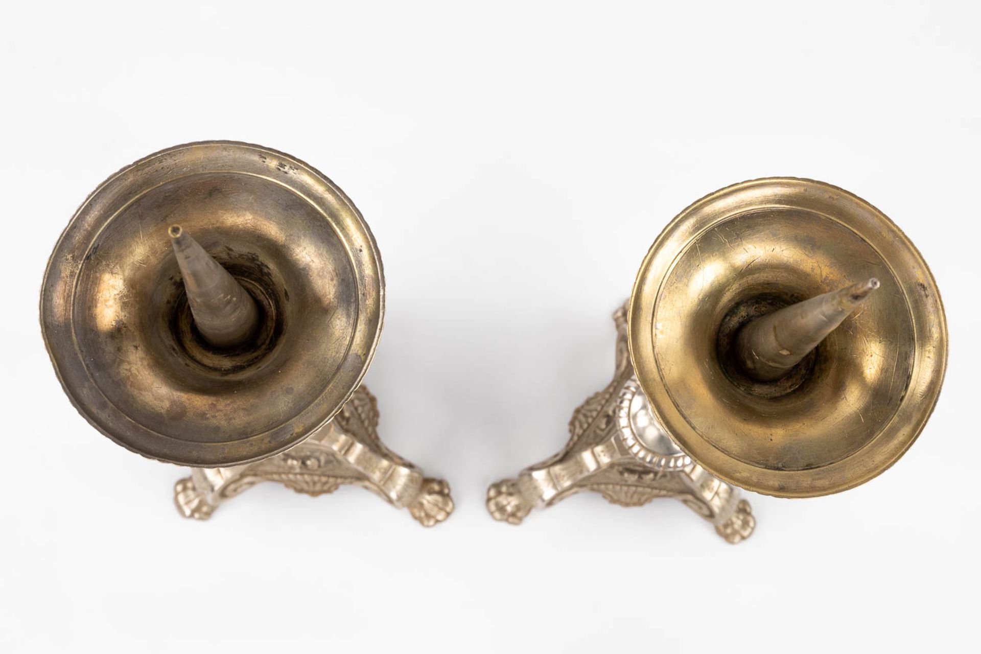 A pair of silver-plated church candlesticks. (H:70 cm) - Image 8 of 8