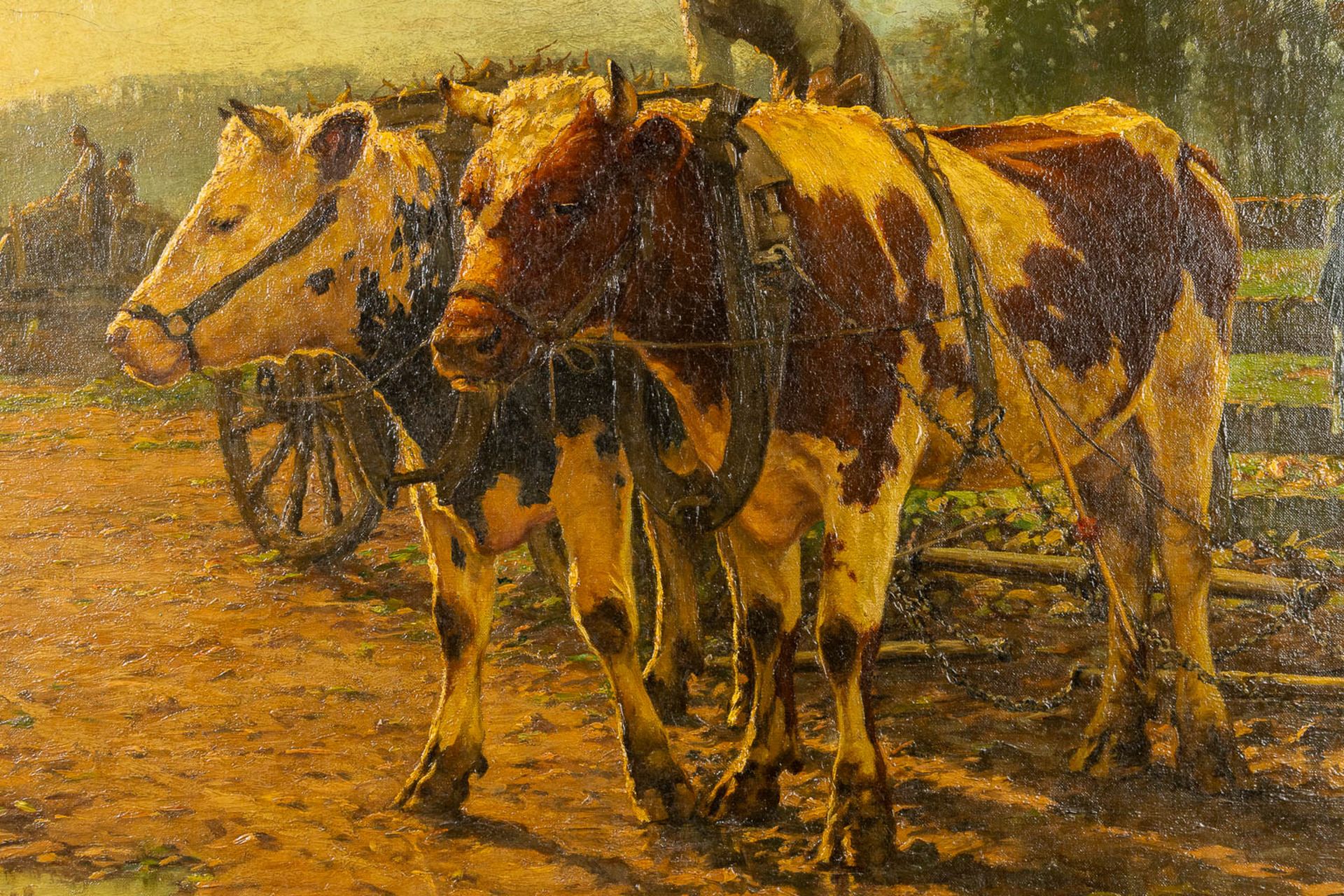 Adolphe JACOBS (1859-1940) 'Cattle hauling a cart' oil on canvas. (W:92 x H:71 cm) - Image 5 of 9