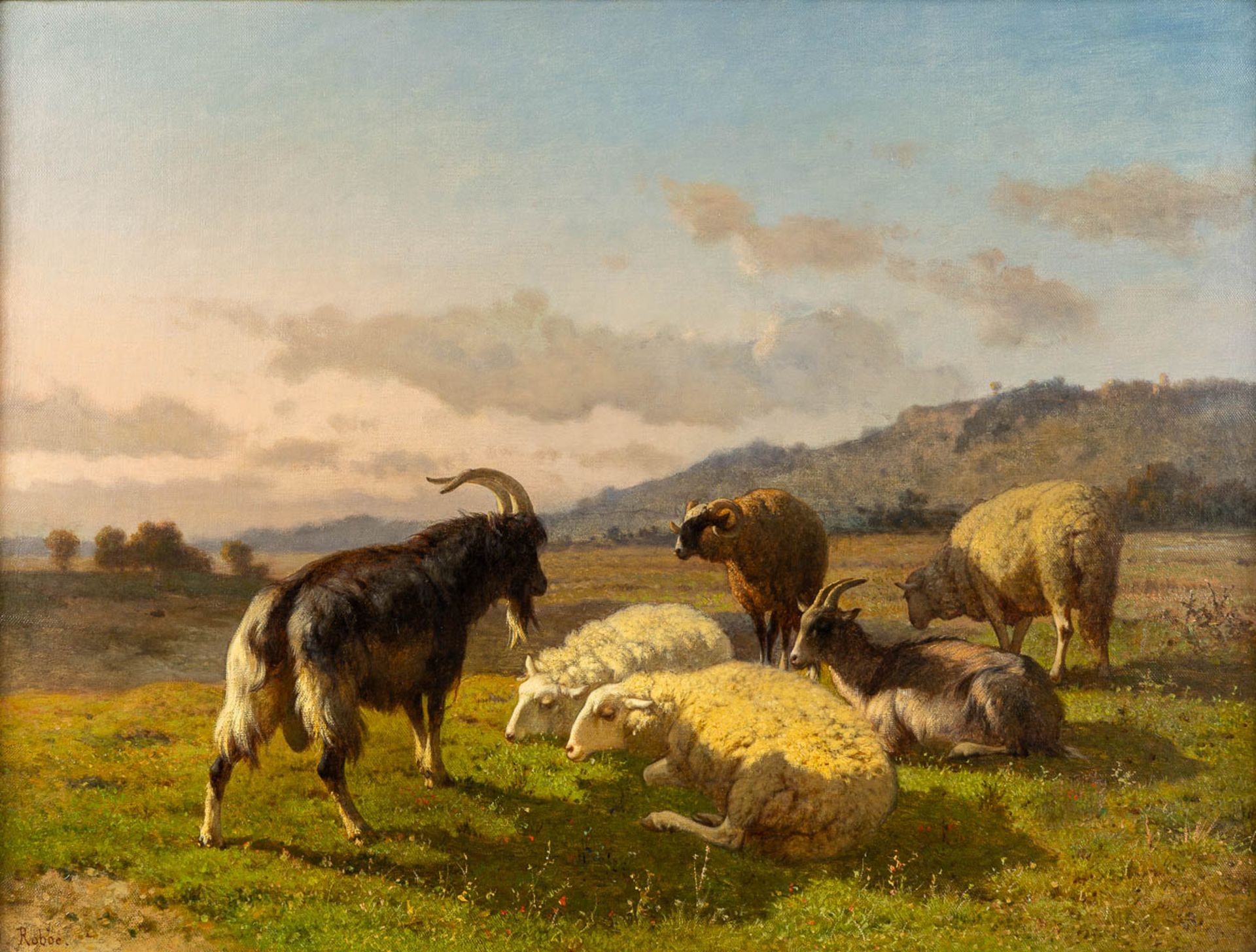 Louis ROBBE (1806-1887) 'Sheep and Rams' oil on canvas. (W:76 x H:57 cm)
