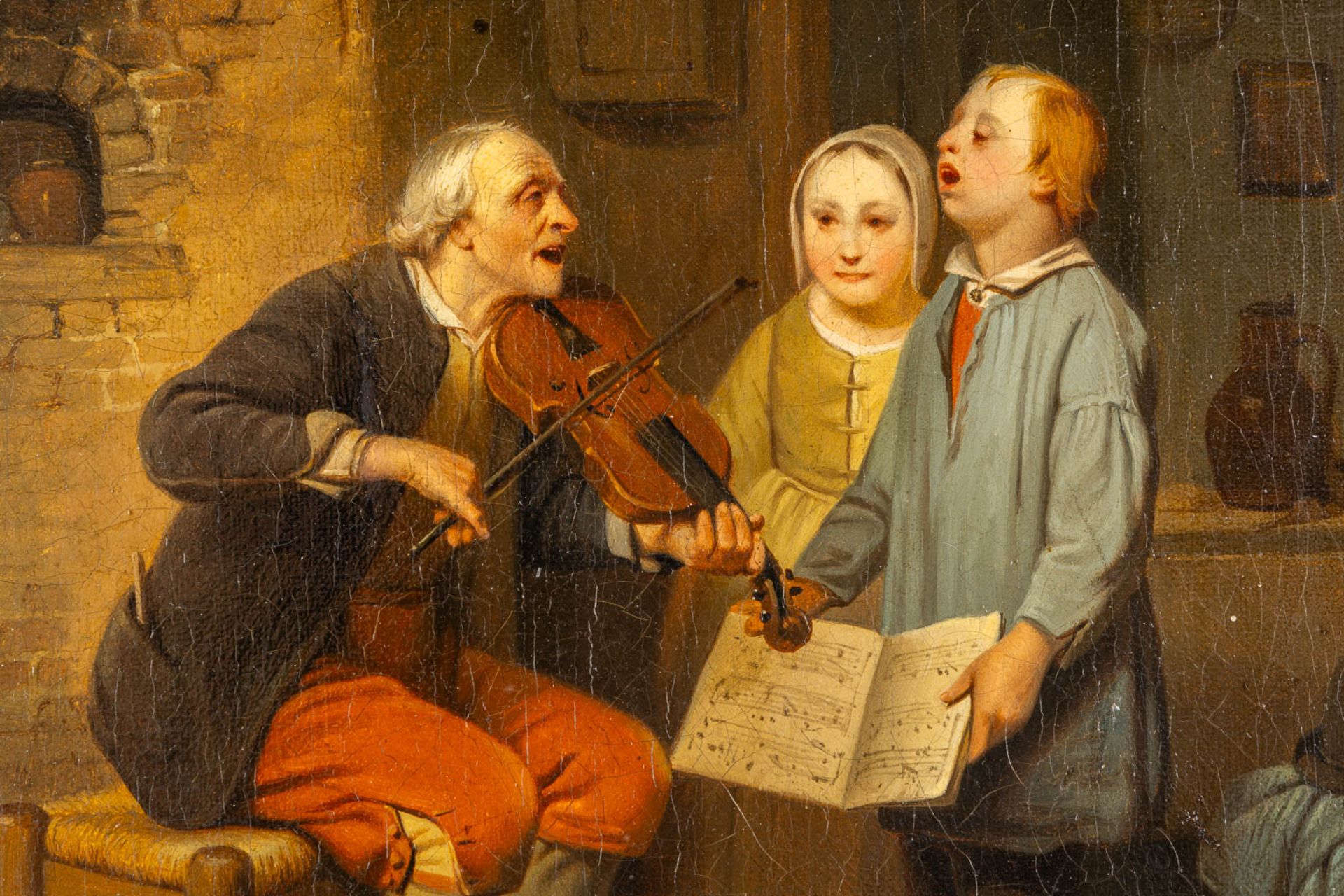 Ferdinand II DE BRAEKELEER (1828-1857)(attr.) 'The Music Lesson' oil on canvas. (W:25 x H:31 cm) - Image 4 of 8