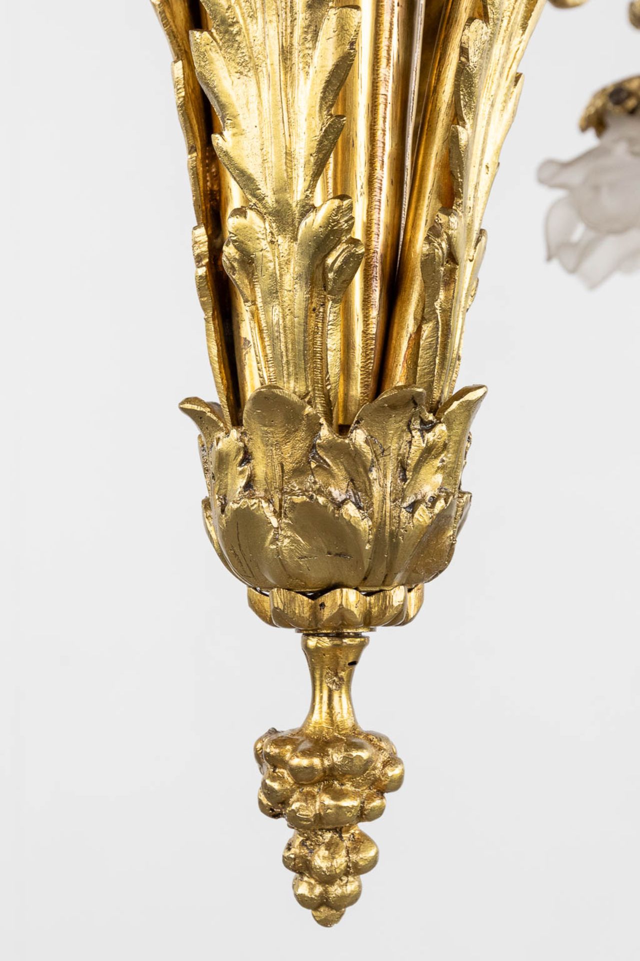 A chandelier, bronze finished with ram's heads, Louis XVI style. (H:93 x D:66 cm) - Image 10 of 13