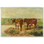 Géo BERNIER (1862-1918) 'Two Cows' oil on canvas. (W:75 x H:52 cm)