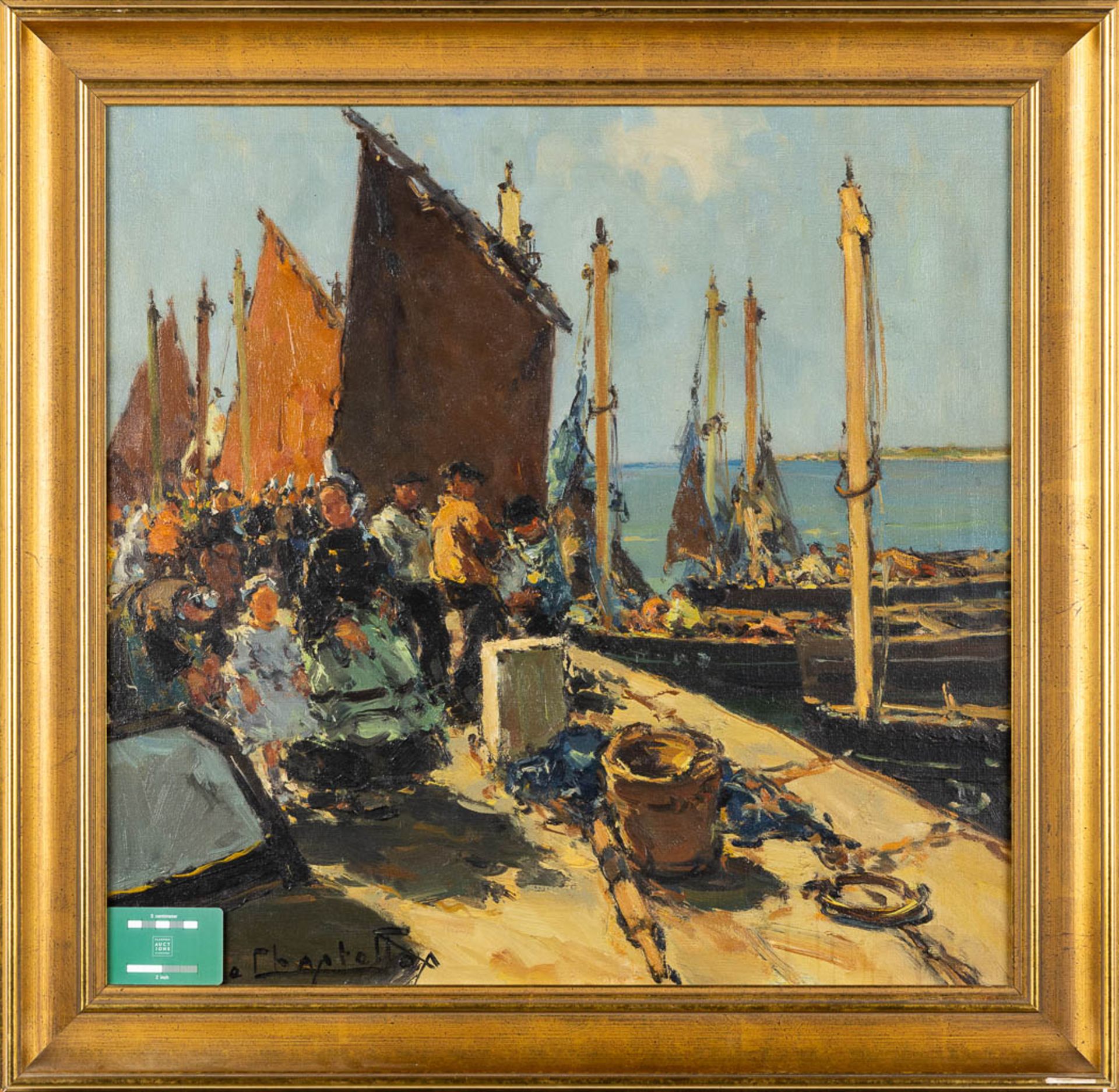Jacques DE CHASTELLUS (1894-1957) 'On the dock' oil on canvas. (W:67 x H:65 cm) - Image 2 of 6