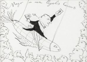 MUGO (1954) 'Mugo in een Engels Circus' pen on paper. (W:30 x H:22 cm)