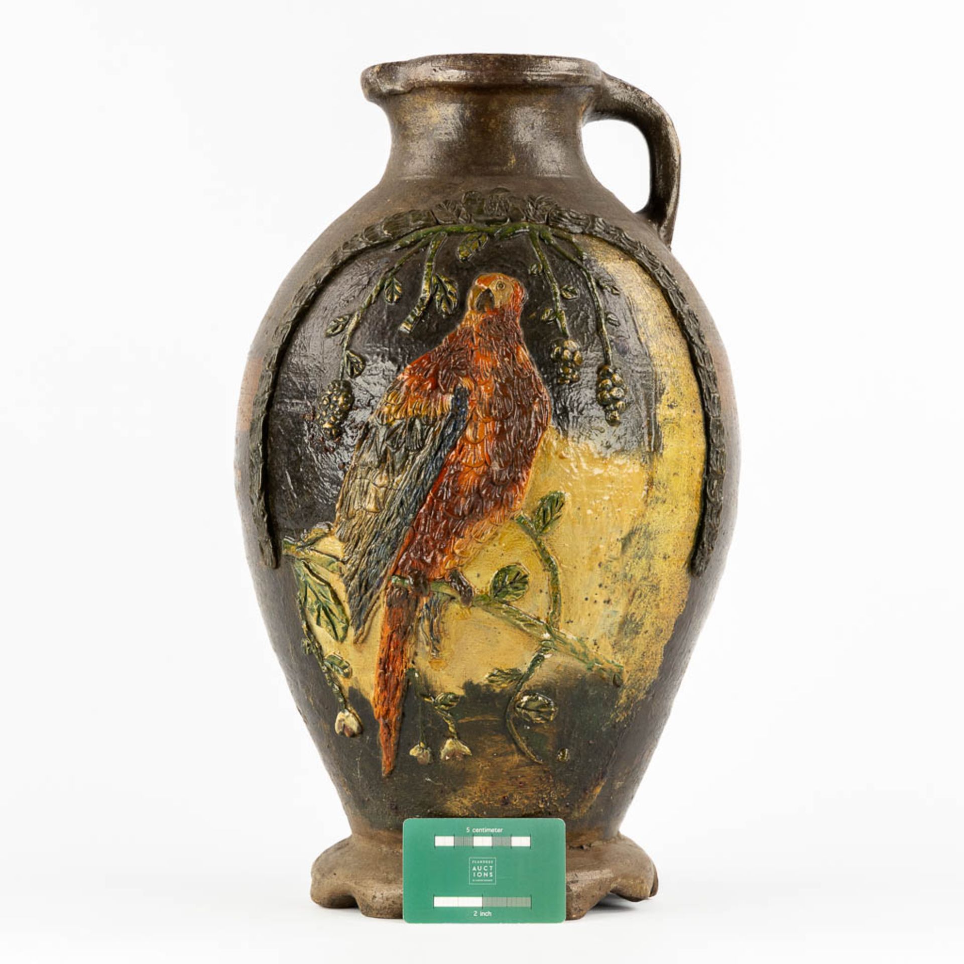 An antique pitcher with an Ara decor, Langerweghe/Raeren, Germany. Glazed stoneware. (H:46 x D:27 cm - Bild 2 aus 12