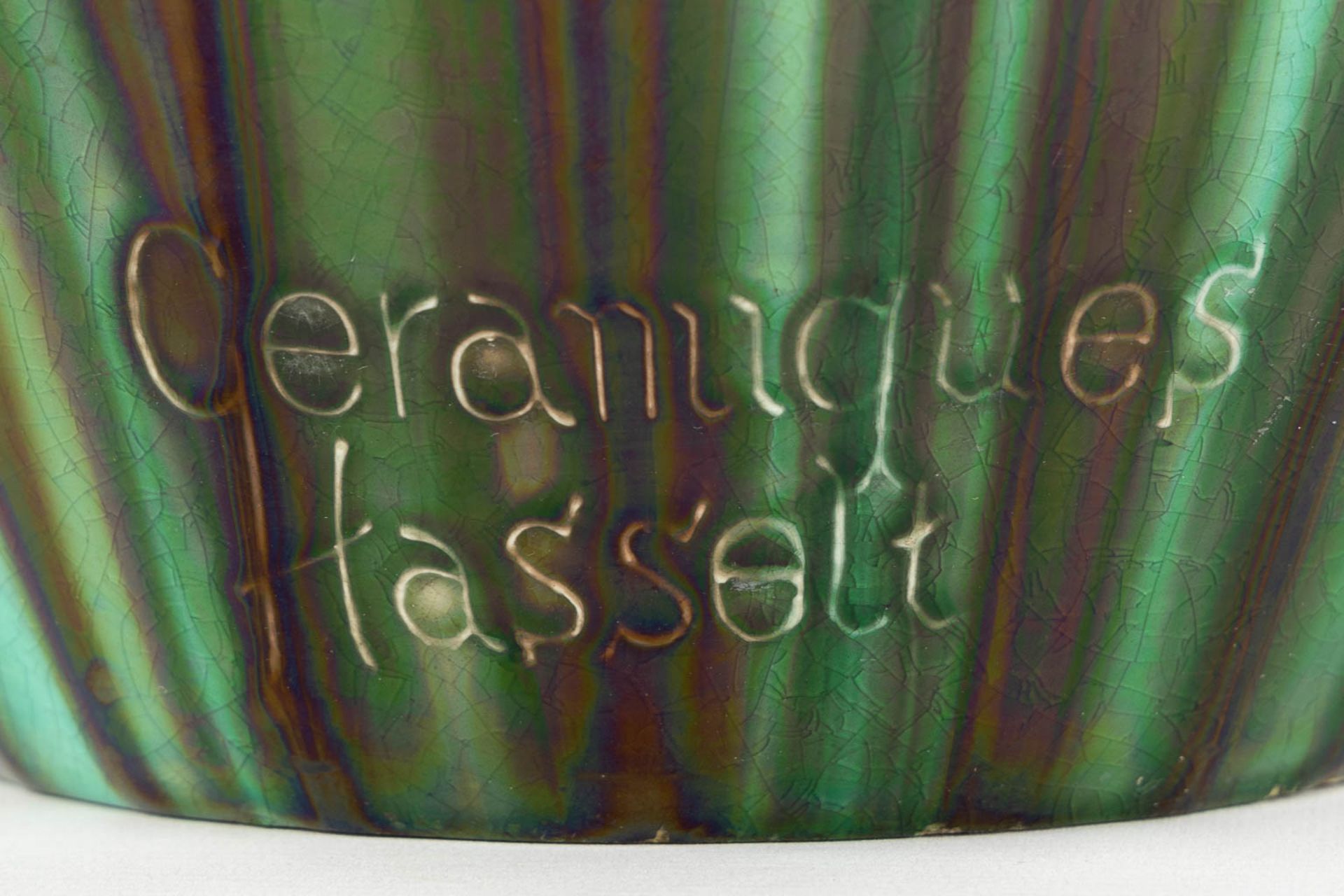 Ceramics of Hasselt, 'Pastilles Poncelet' a large faience vase. (L:34 x W:42 x H:60 cm) - Image 12 of 13