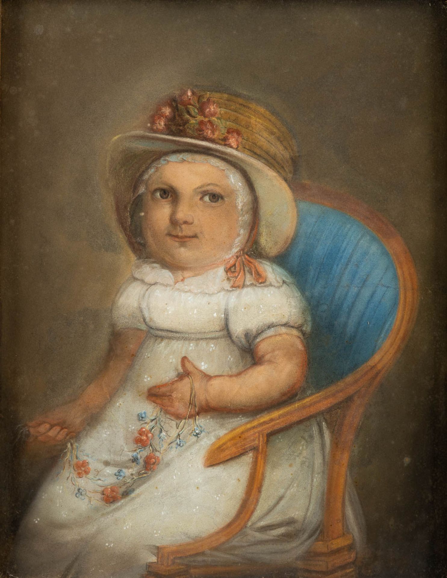 Portrait of a girl, pastel on paper. 19th C. (W:40 x H:50 cm)