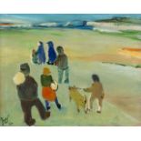 Gaston THEUNINCK (1900-1977) 'Walk on the beach' oil on canvas. 1966. (W:50 x H:40 cm)