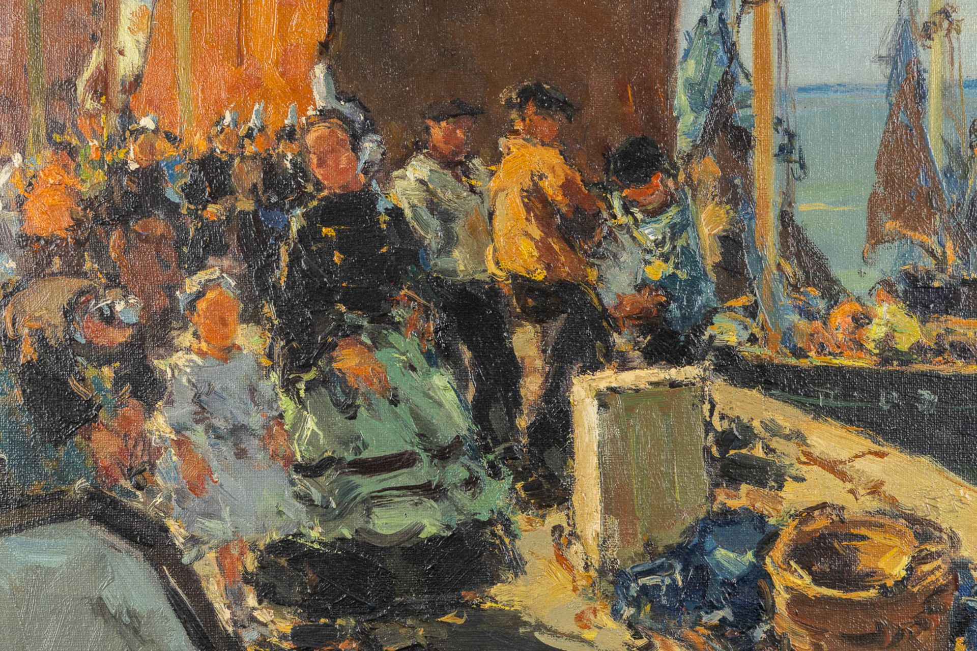 Jacques DE CHASTELLUS (1894-1957) 'On the dock' oil on canvas. (W:67 x H:65 cm) - Image 4 of 6