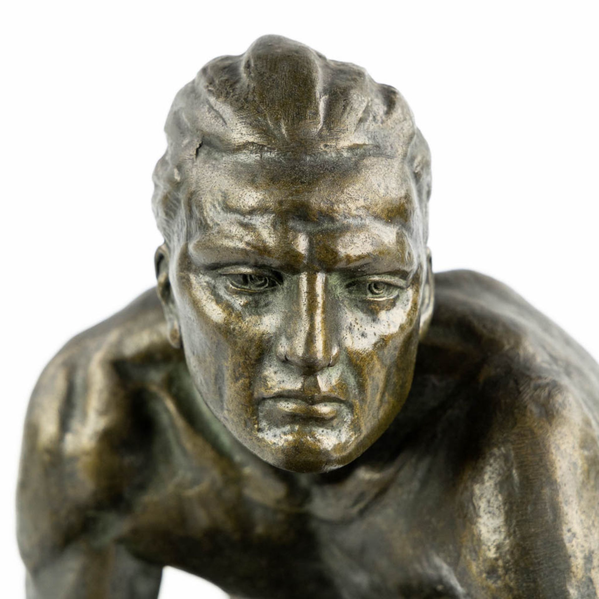 Jean DE RONCOURT (XIX-XX)(attr.) 'The Athlete' patinated spelter. (L:17 x W:60 x H:31 cm) - Image 8 of 12