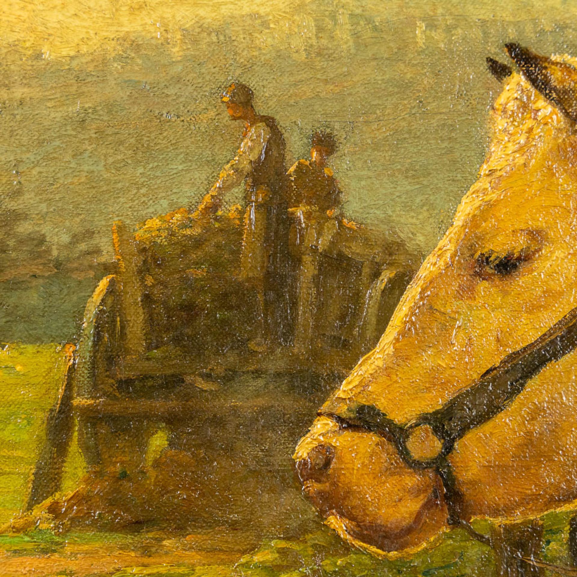 Adolphe JACOBS (1859-1940) 'Cattle hauling a cart' oil on canvas. (W:92 x H:71 cm) - Image 6 of 9