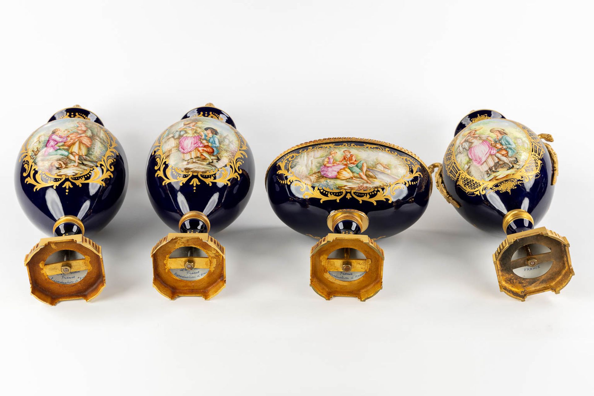 Limoges, three vases and a bowl, hand-painted porcelain mounted with bronze. 20th C. (H:51 x D:17 cm - Image 7 of 19