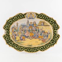 Henriot Quimper, a large faience serving platter with hand-painted decor. (L:48 x W:65 cm)