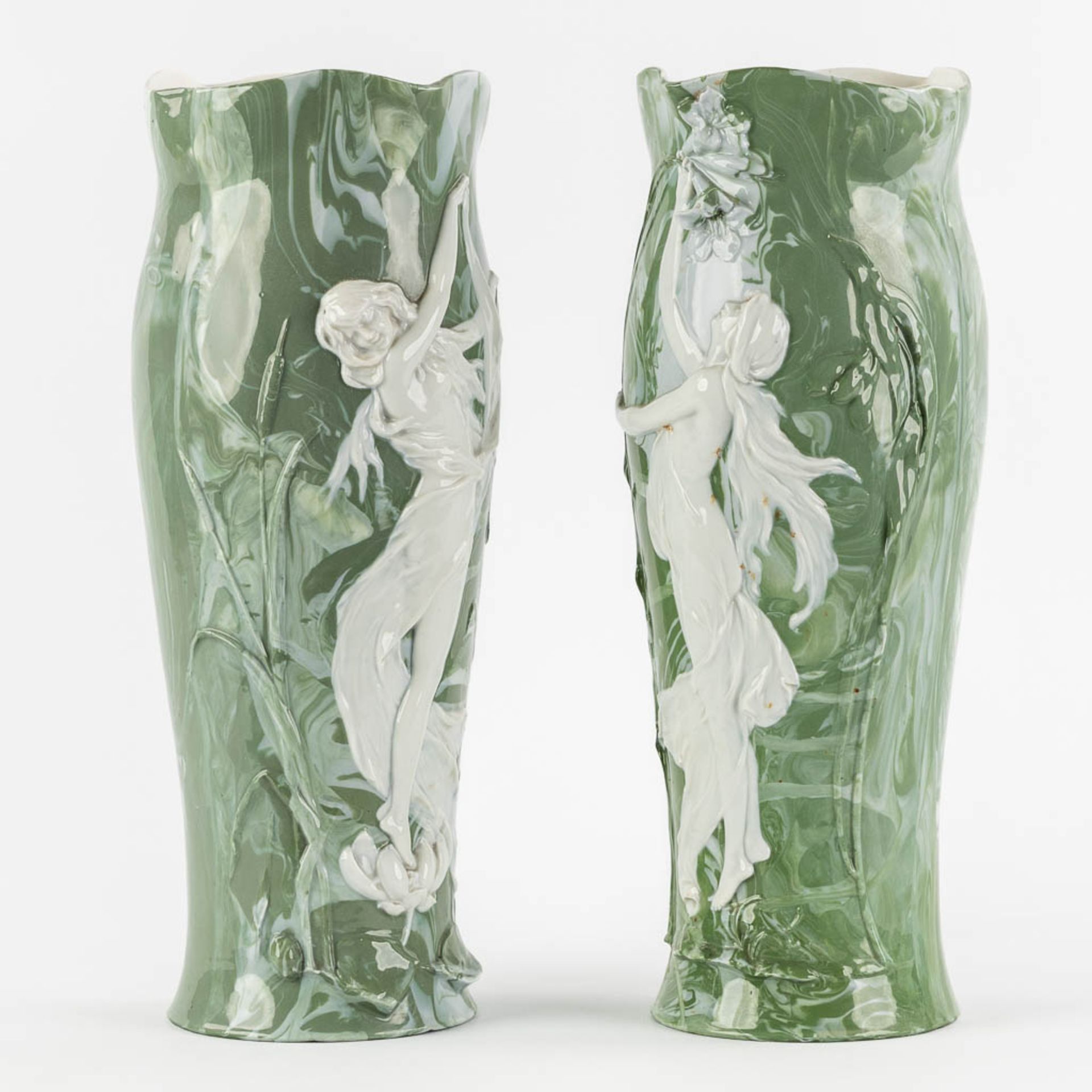 Attributed to Adolf OPPEL (1840-1923) 'Vases with Ladies' Art Nouveau. (L:13 x W:15 x H:36 cm) - Image 3 of 13