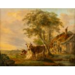 Jan VAN RAVENSWAAY (1815-1849) 'Cows and a farm' oil on panel. (W:43 x H:33 cm)