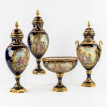 Limoges, three vases and a bowl, hand-painted porcelain mounted with bronze. 20th C. (H:51 x D:17 cm