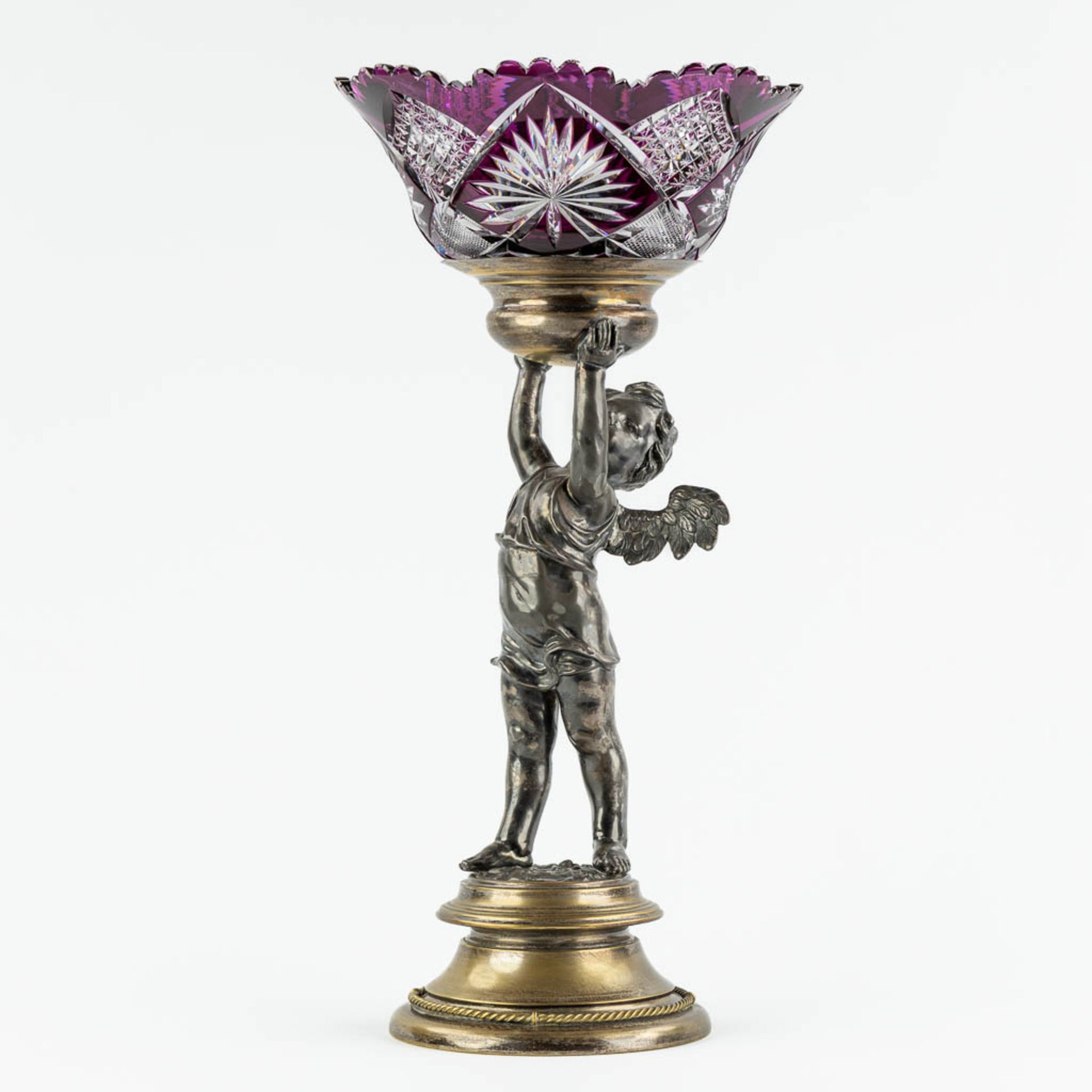 A putto, silver and gold plated bronze with crystal bowl, probably Val Saint Lambert. (H:56 x D:28 c - Bild 3 aus 13