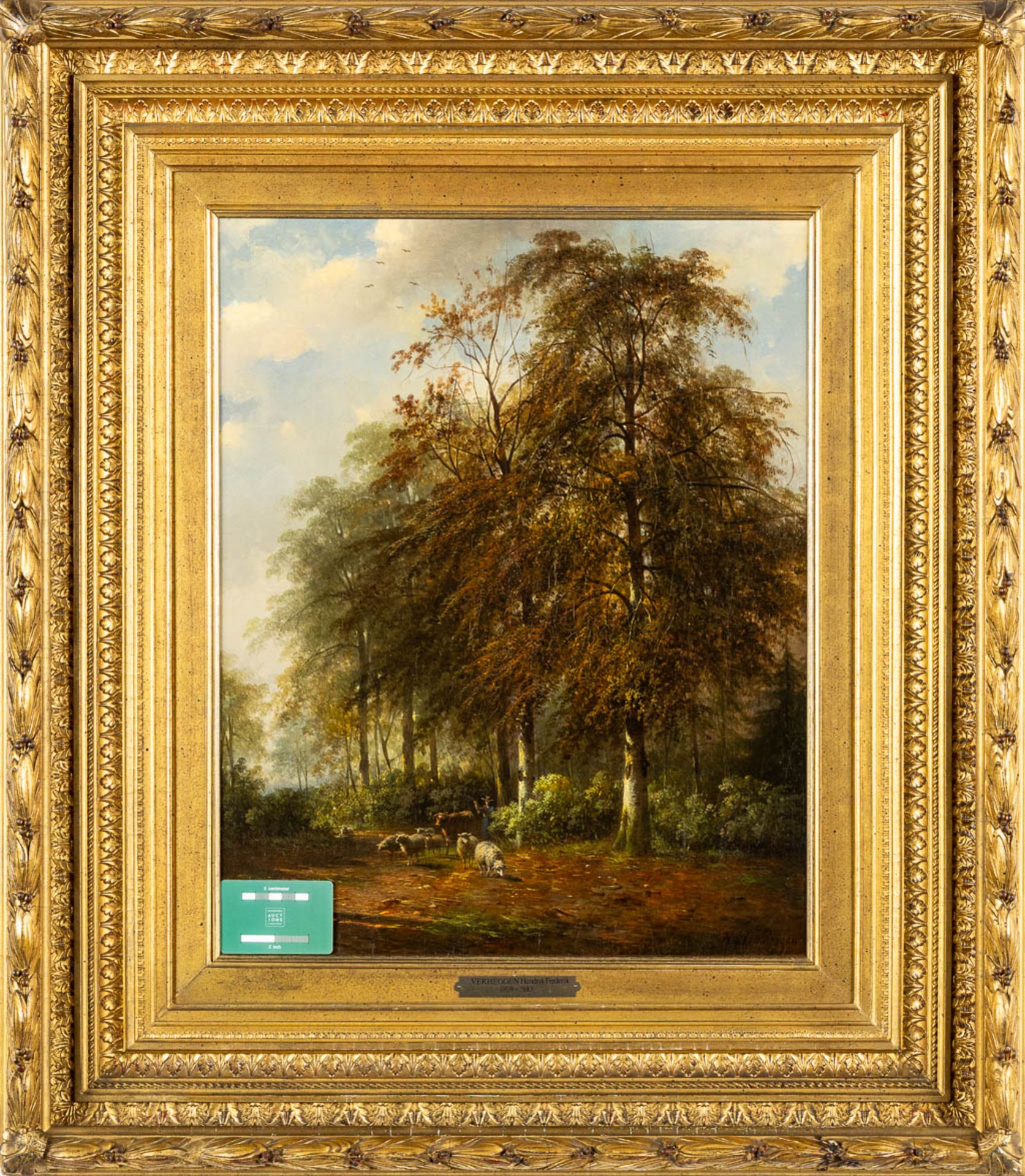Hendrik VERHEGGEN (1809-1883) 'Sheep in a forest' Barbizon School, oil on canvas. (W:46 x H:58 cm) - Image 2 of 8
