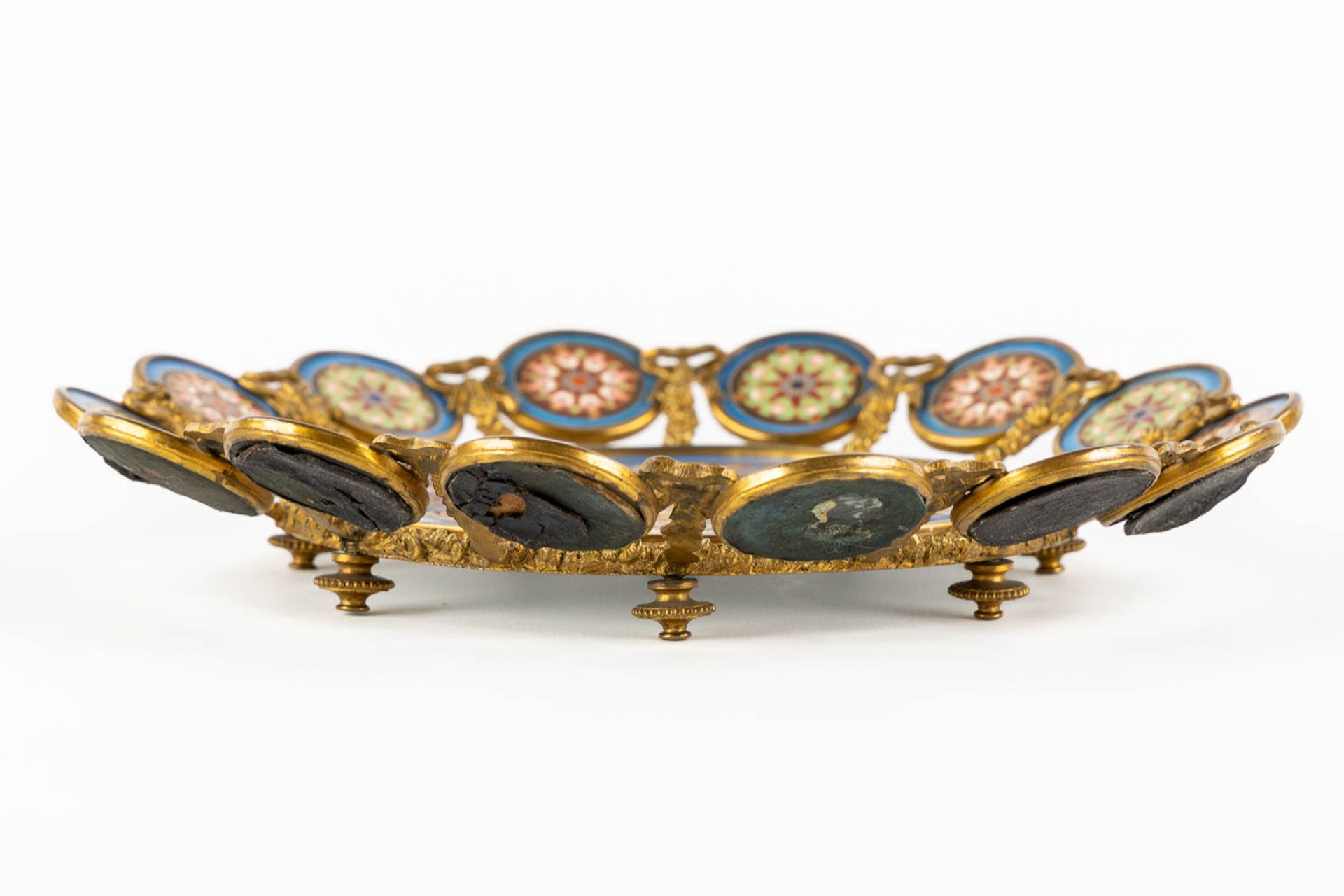 A highly decorative serving plate, gilt bronze mounted with hand-painted porcelain plaques, 19th C. - Image 5 of 8