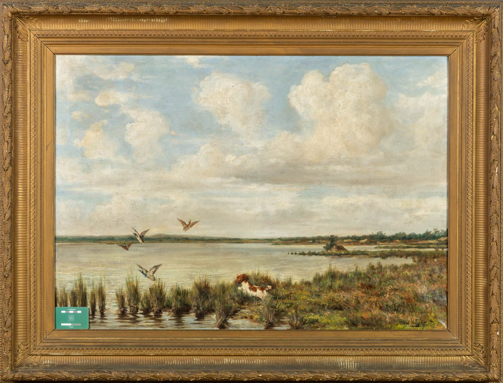Georges VAN NUFFEL (XIX) 'Dog chasing ducks' oil on canvas. (W:100 x H:70 cm) - Image 2 of 9