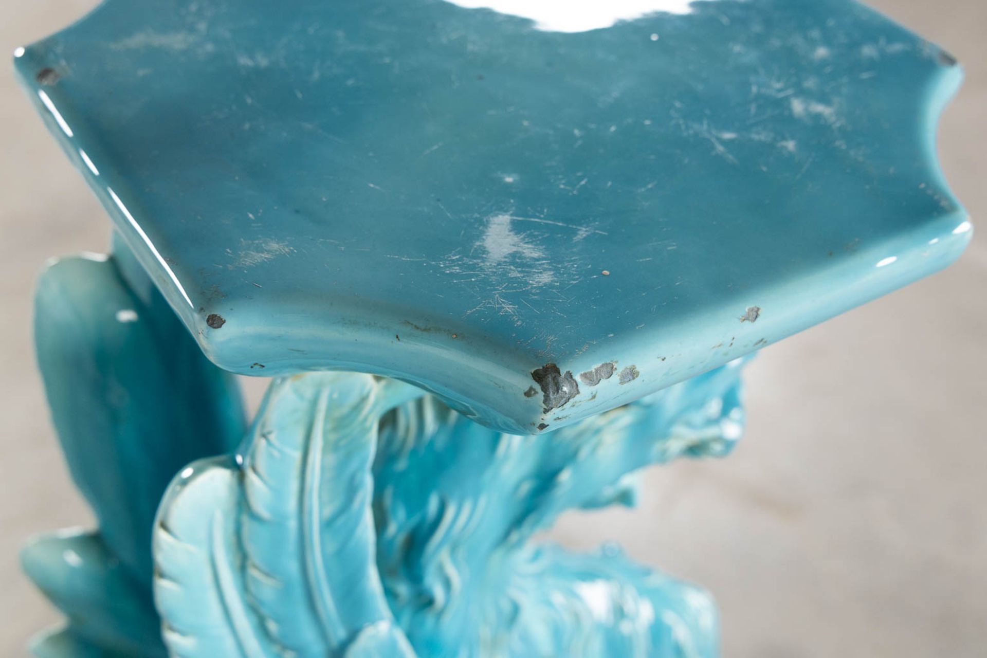 Jerome Massier, 'Soccle Chimère'. Blue glazed faience. 19th C. (L:54 x W:35 x H:96 cm) - Bild 13 aus 13