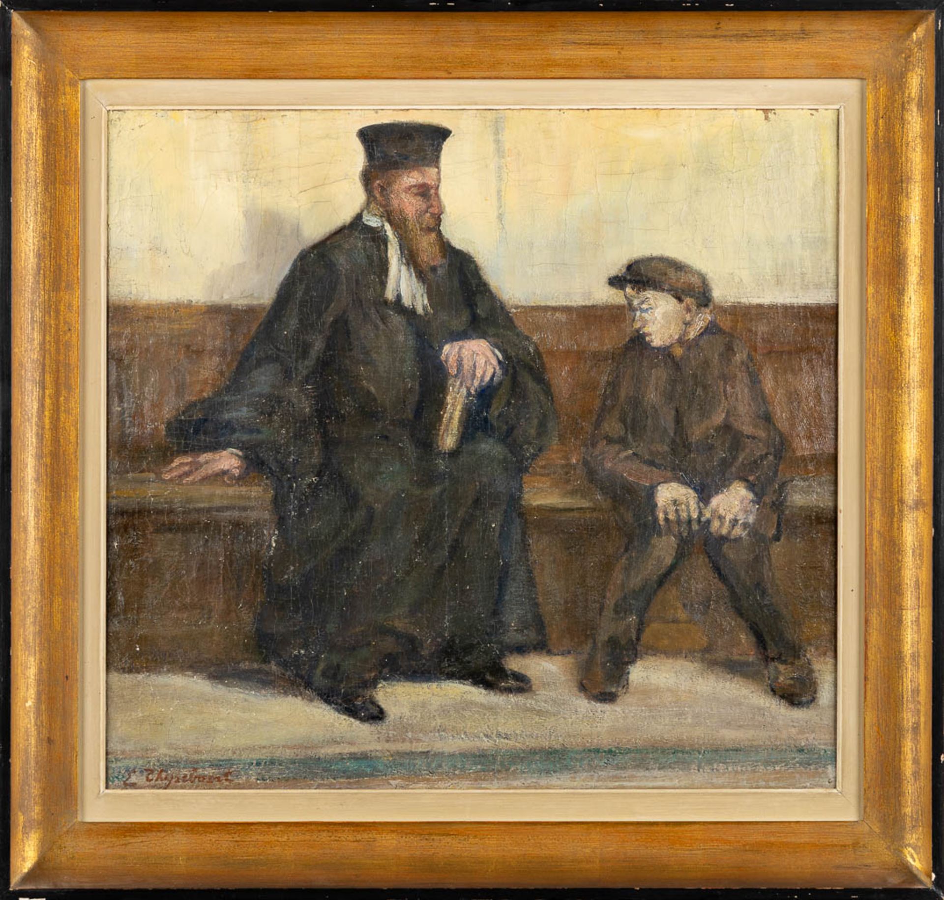 Emile THYSEBAERT (1873-1963) 'The Judge' oil on canvas. (W:58 x H:54 cm) - Image 3 of 11