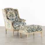 A decorative armchair, sculptured wood in Louis XVI style. (L:90 x W:67 x H:107 cm)