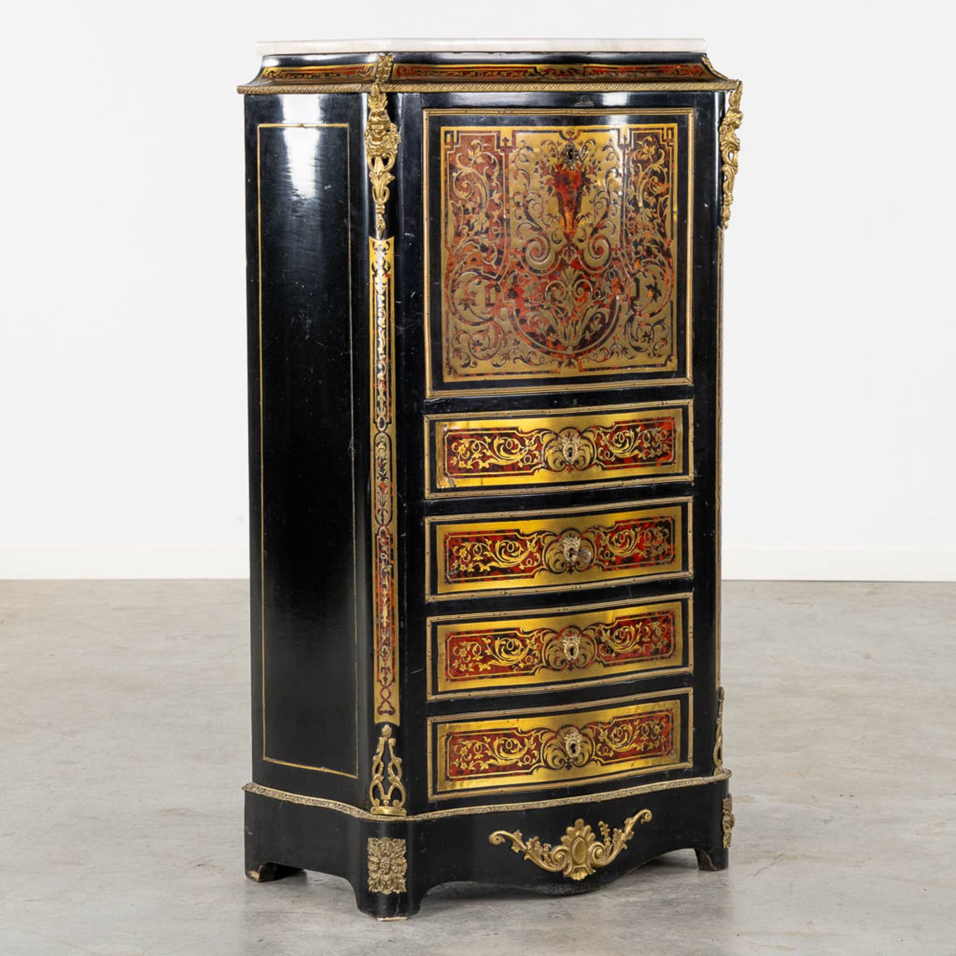 A Boulle inlay secretaire cabinet, Napoleon 3 period, 19th C. (L:36 x W:75 x H:122 cm)