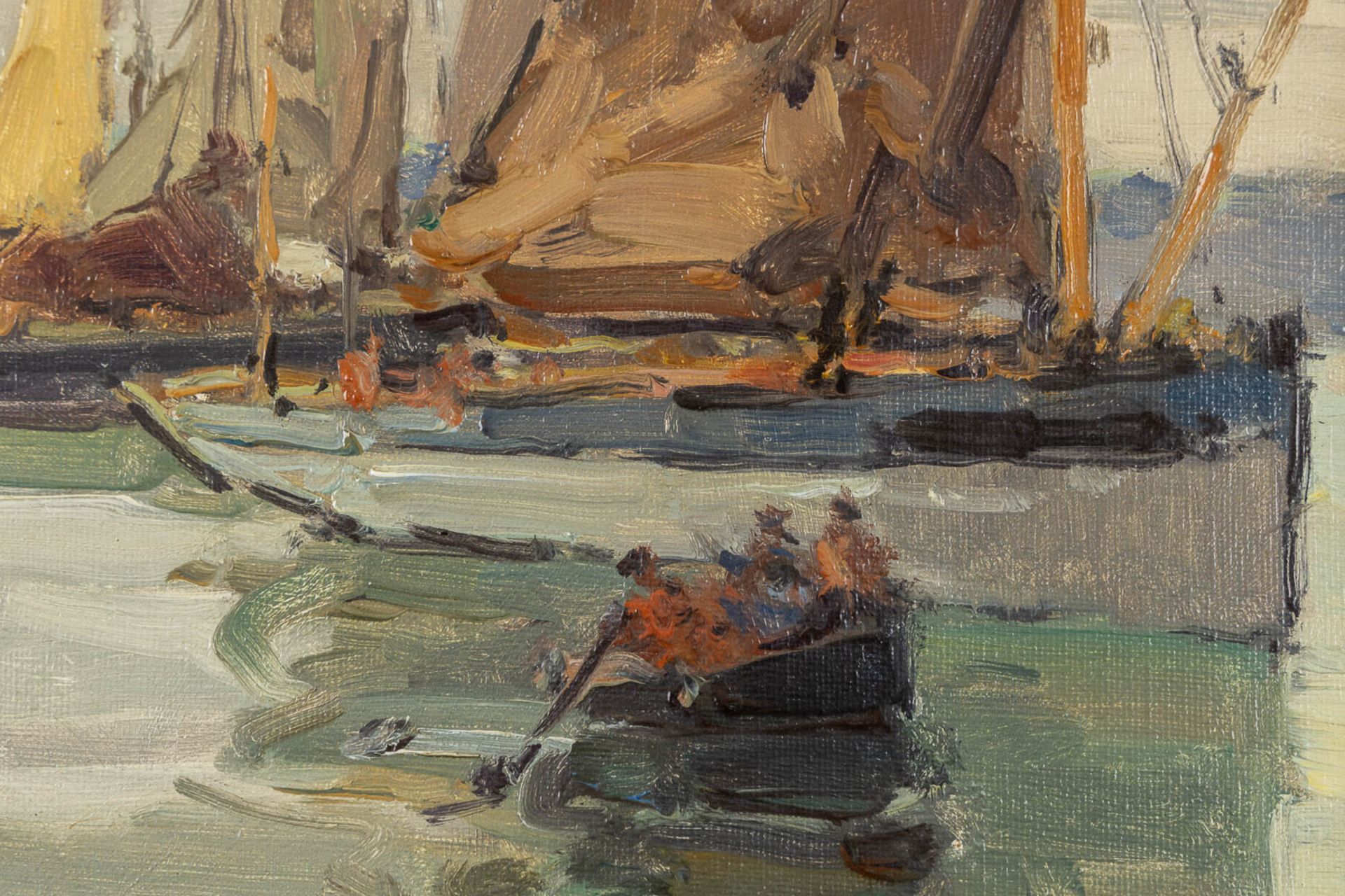 Jacques DE CHASTELLUS (1894-1957) 'Fishing Boats' oil on canvas. (W:40 x H:32 cm) - Image 5 of 7