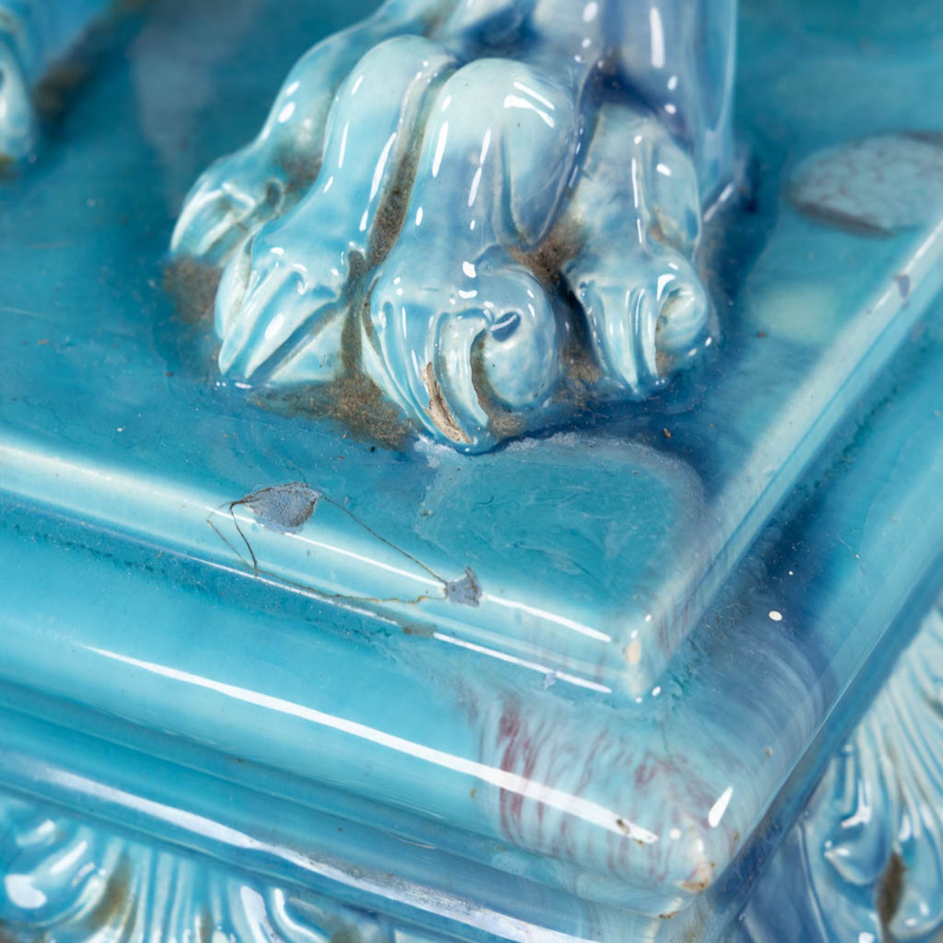 Jerome Massier, 'Soccle Chimère'. Blue glazed faience. 19th C. (L:54 x W:35 x H:96 cm) - Image 8 of 13